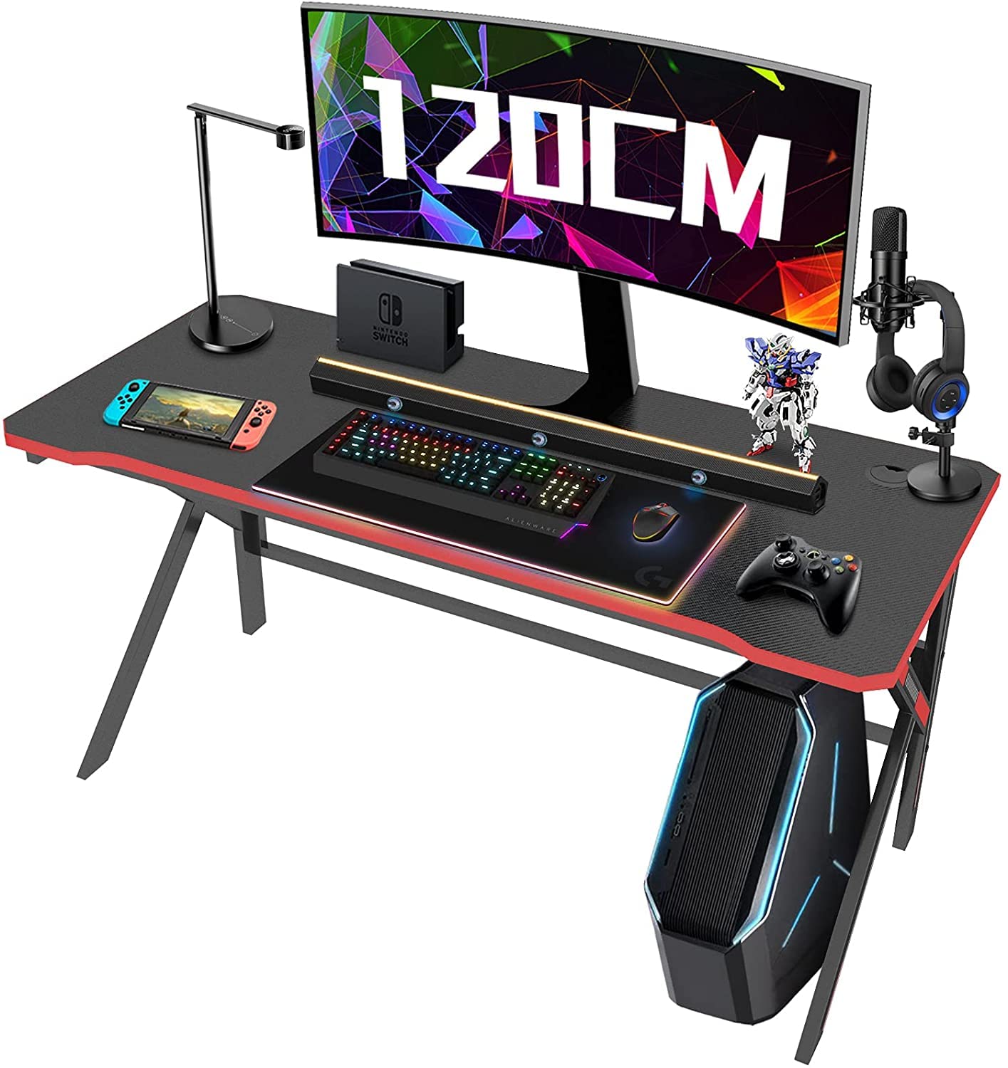 Gaming Desk with LED Lights, Arespark 47" Home Office Tables Ergonomic