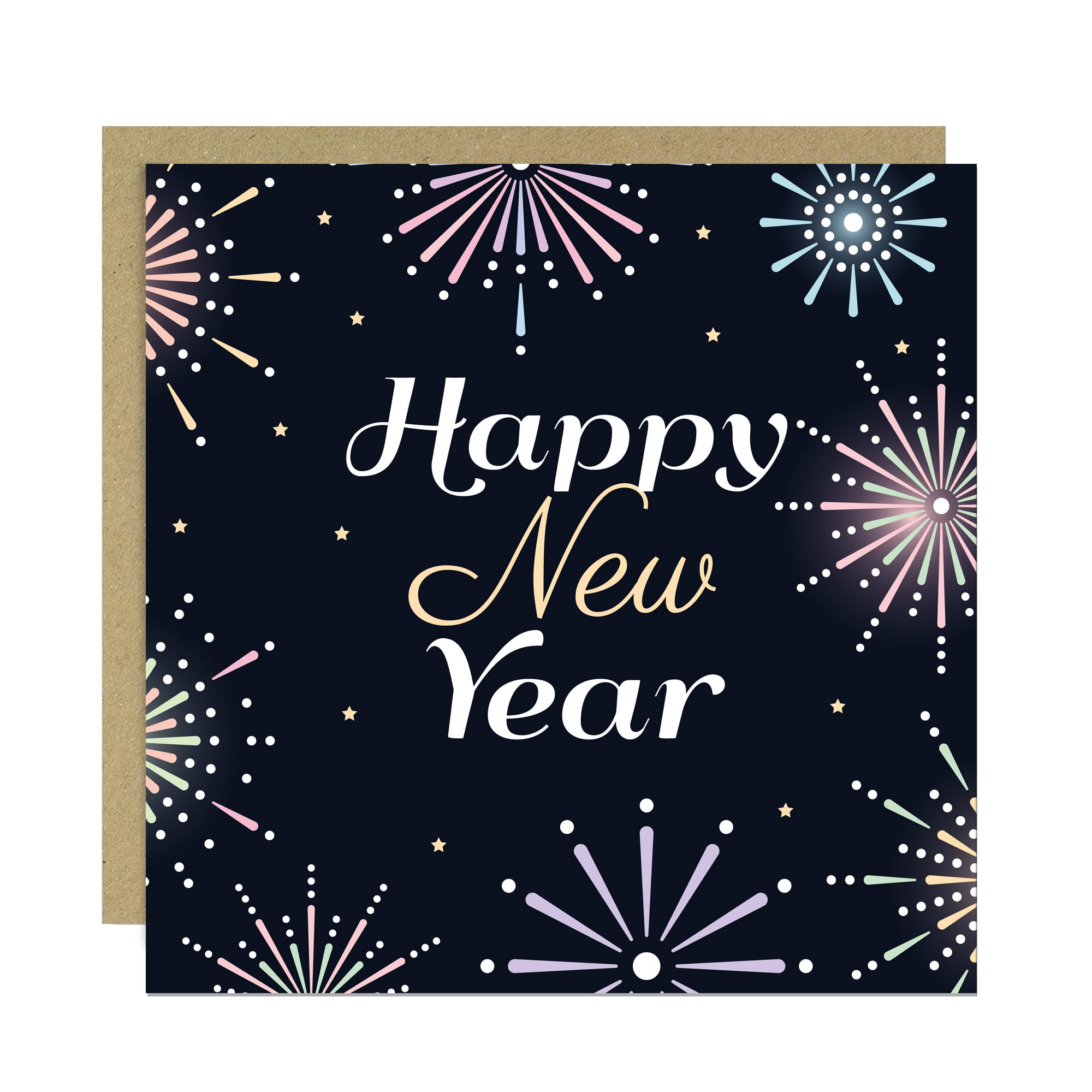 RED OCEAN New Year Card For Family and Friends New Years Eve Celebration Cards For Men Women 145x145mm With Kraft Envelope Festive Seasonal Card