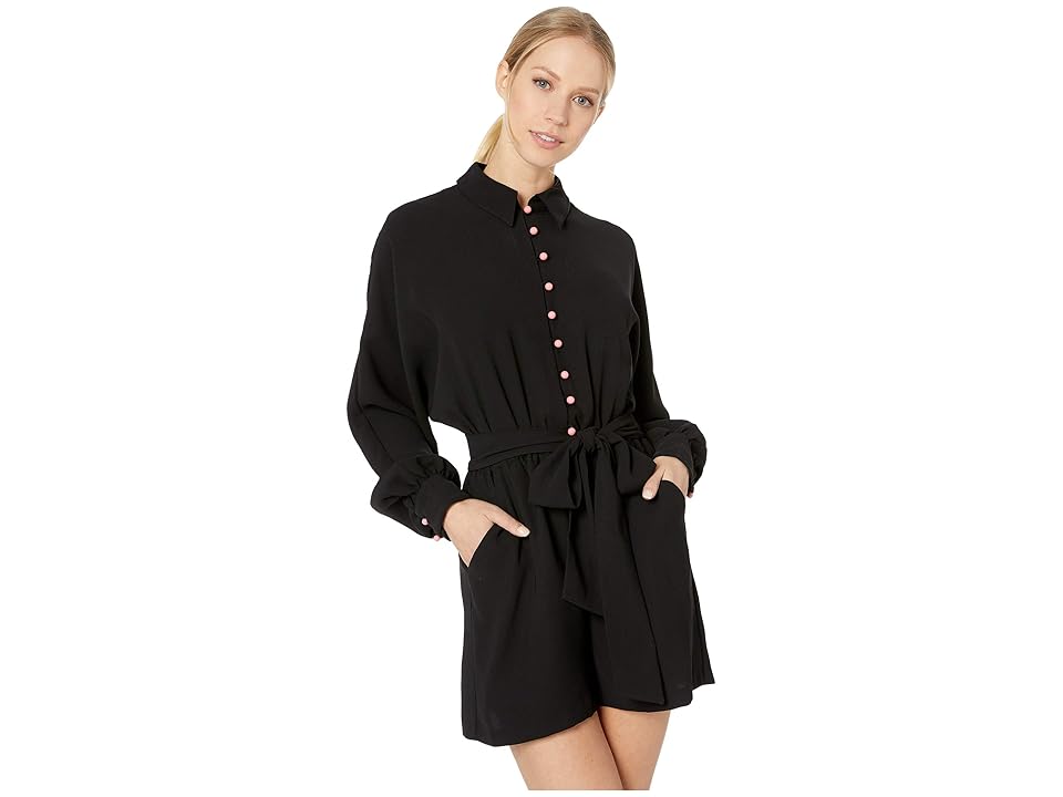 

Juicy Couture Button Front Romper (Pitch Black) Women's Jumpsuit & Rompers One Piece