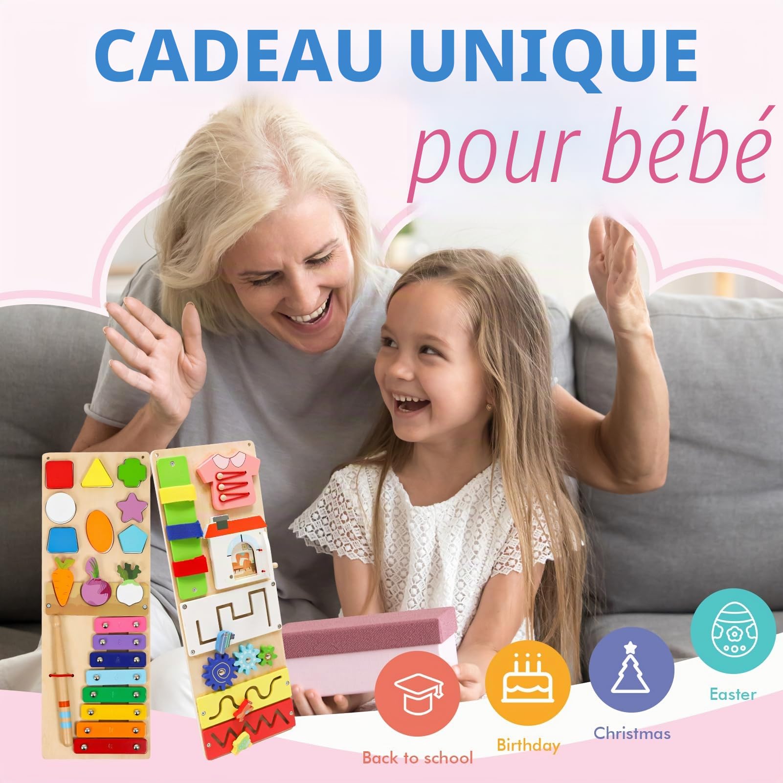 LZDMY Busy Board Montessori Âge 1 2 3 Ans, 2 en 1 Planche Activité Montessori, Tableau Activité Jeux Educatif, Jouet d'Éveil en Bois Sensoriel Parcours pour Bébé, Idéal Cadeau pour Garçons Filles