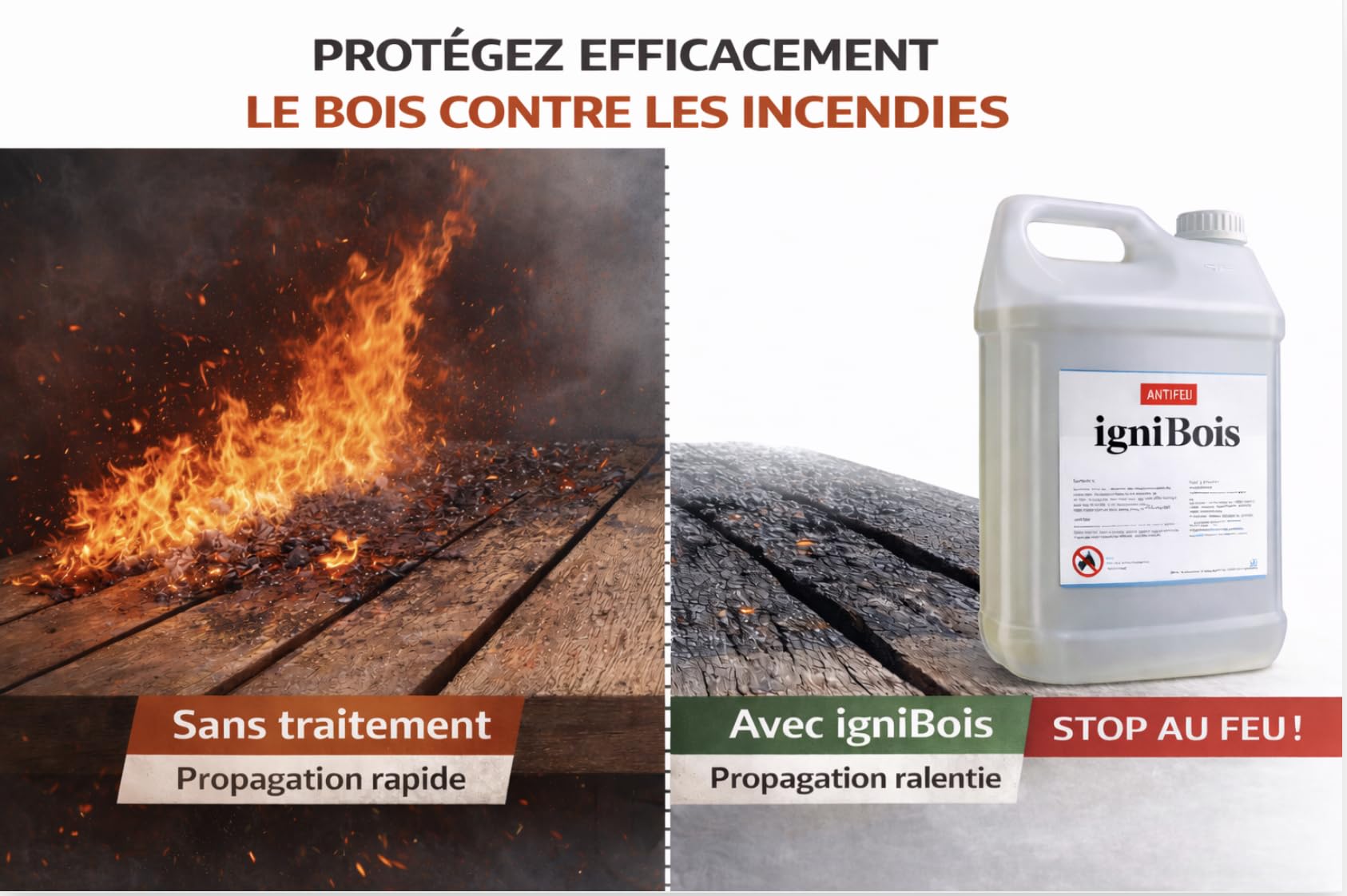 Bidon Ignifuge Bois M1 – Traitement Anti-feu Bois 5 L avec pulvérisateur – Protège Jusqu’à 28,5 m² – Fabrication française - Antifeu Discount