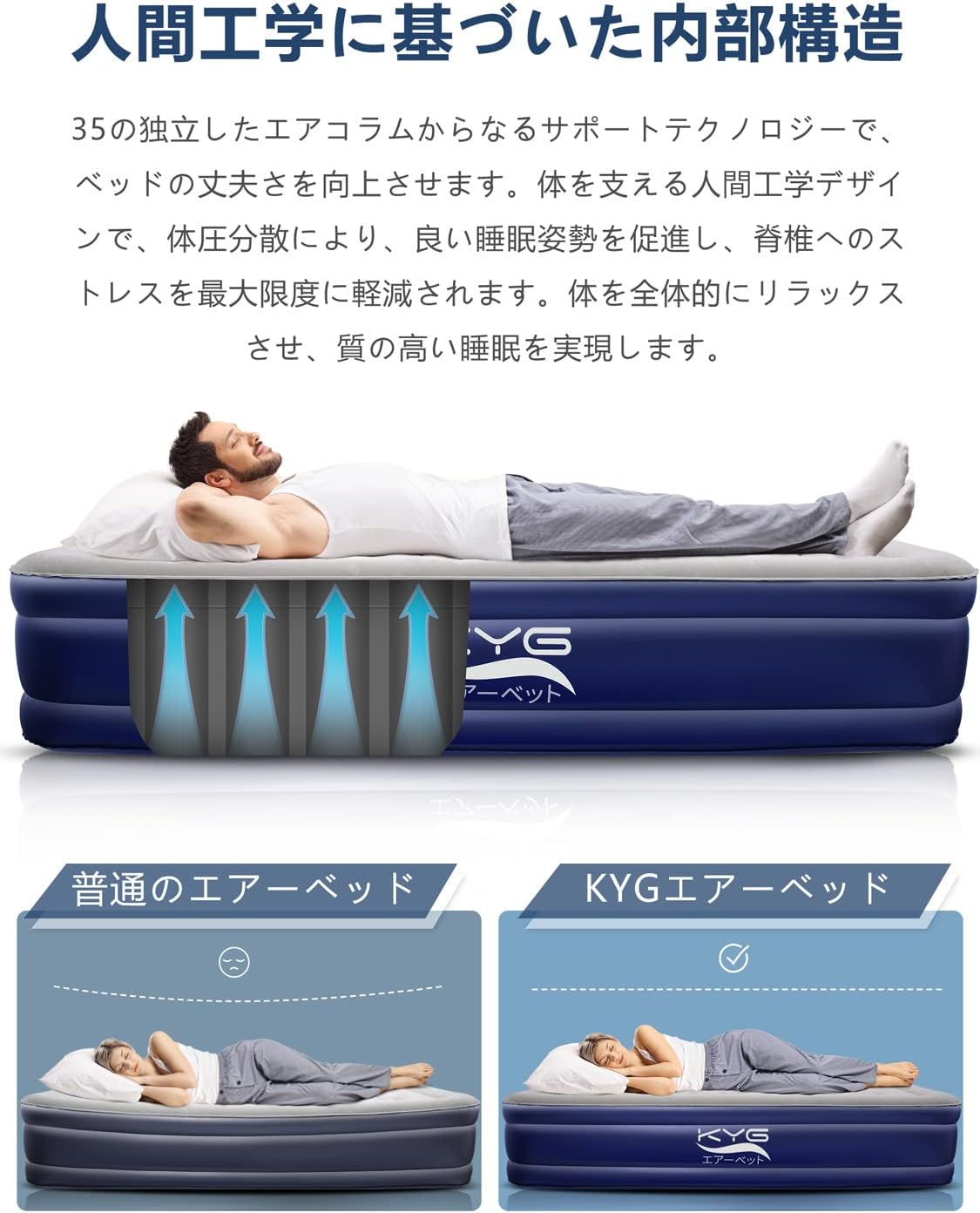 Amazon Co Jp Kyg エアーベッド ダブル エアーマットレス 空気ベッド 電動ポンプ内蔵 耐荷重300kg 簡易補修シール付き クイーンサイズ 収納バック付き 0x150x46cm 日本語取扱説明書 ホーム キッチン