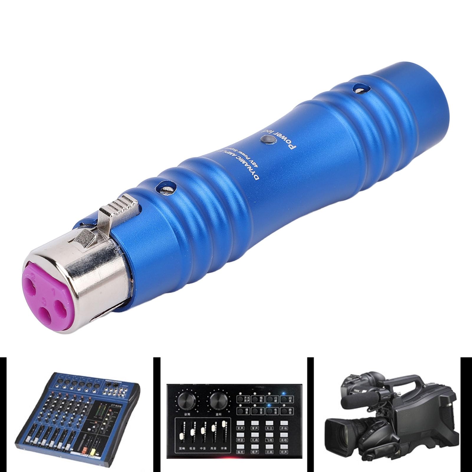 Dynamischer Mikrofonvorverstärker - 48 V XLR -Mikrofonvorverstärker für Karaoke, Mixer, Videoaufzeichnung, Professionelle Soundsysteme (BLACK) (BLUE)