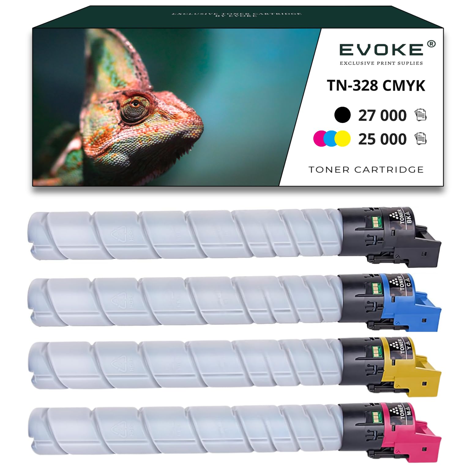 EVOKE TN328 TN-328 Toner Kompatybilny z Konica Minolta C 250 i C 300 i C 360 i (Zestaw CMYK) 102000 Stron
