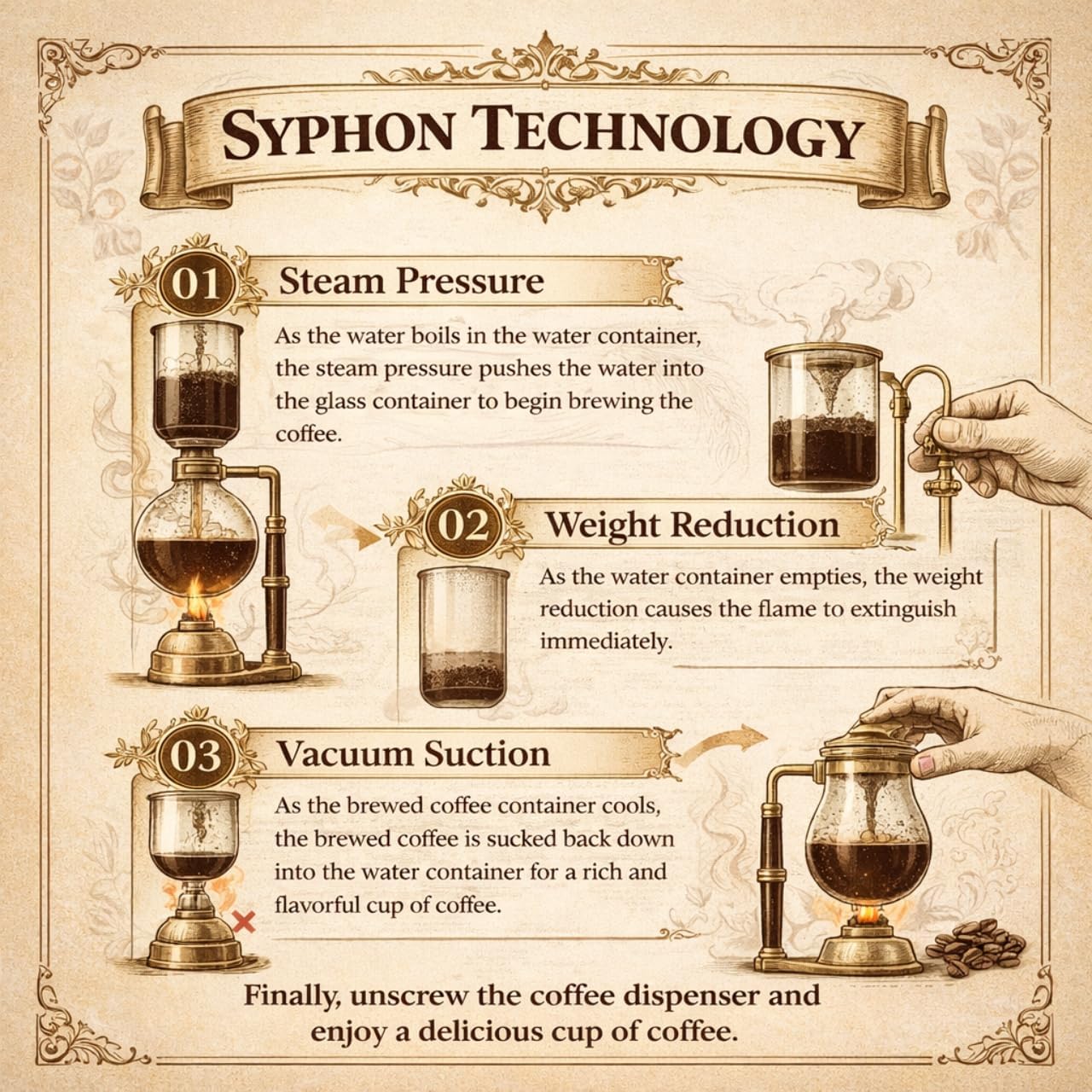 Nispira Belgian Balance Syphon Vacuum Coffee Maker, 500 ml Vintage Gravity Brewing System, Silver Finish, Manual Tabletop Coffee Brewer