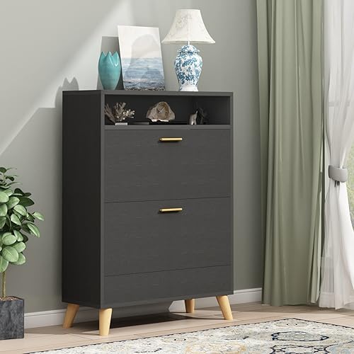 Miniatura 8 de Gyfimoie Armarios de almacenamiento de zapatos, organizador de zapatos independiente con 2 cajones abatibles para entrada, estrecho de 3 niveles