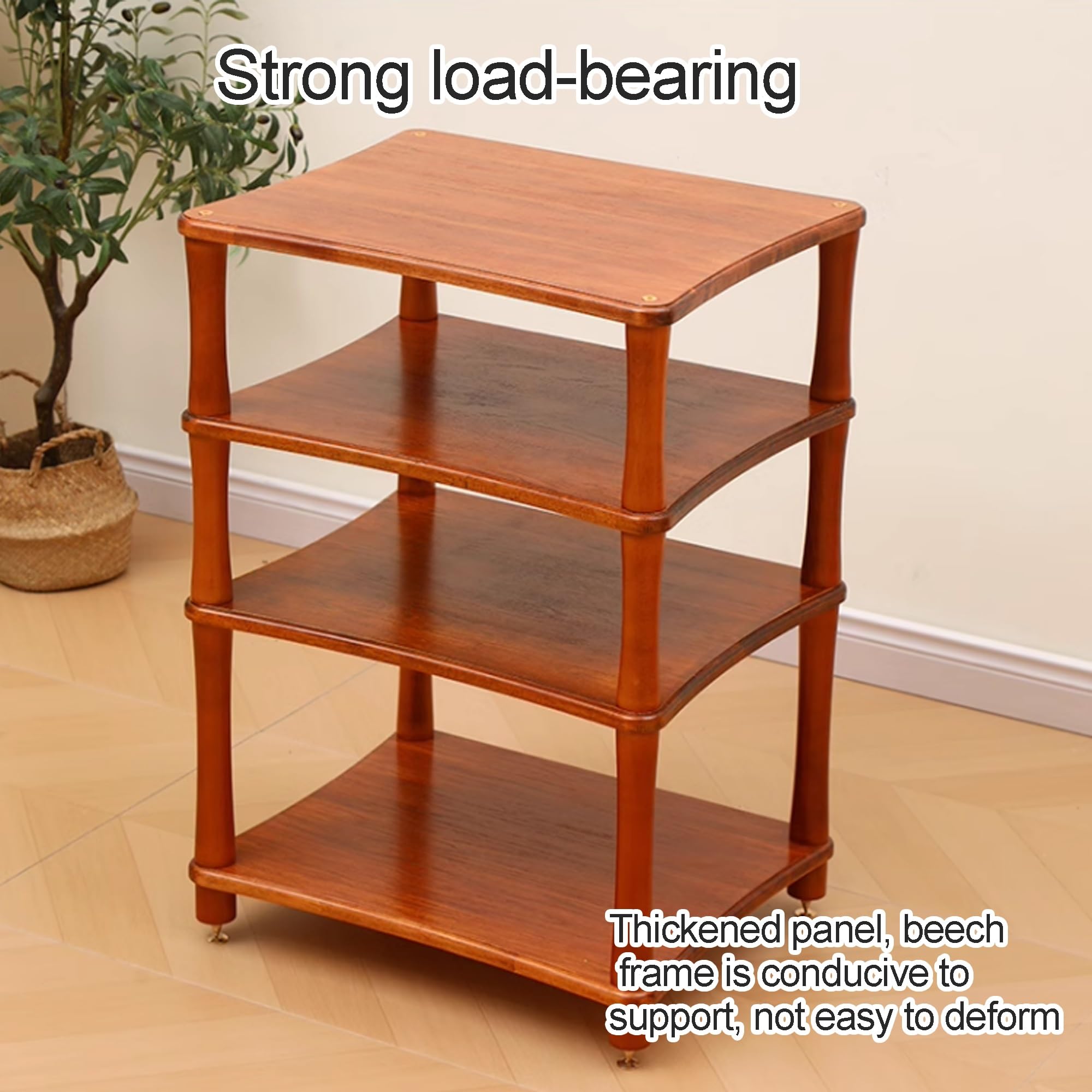 Supporto AV regolabile con ruote universali mensola angolare per console videogiochi e sala di registrazione, elegante soluzione di archiviazione multifunzionale in legno Oril, 60 x 48 x 10 cm