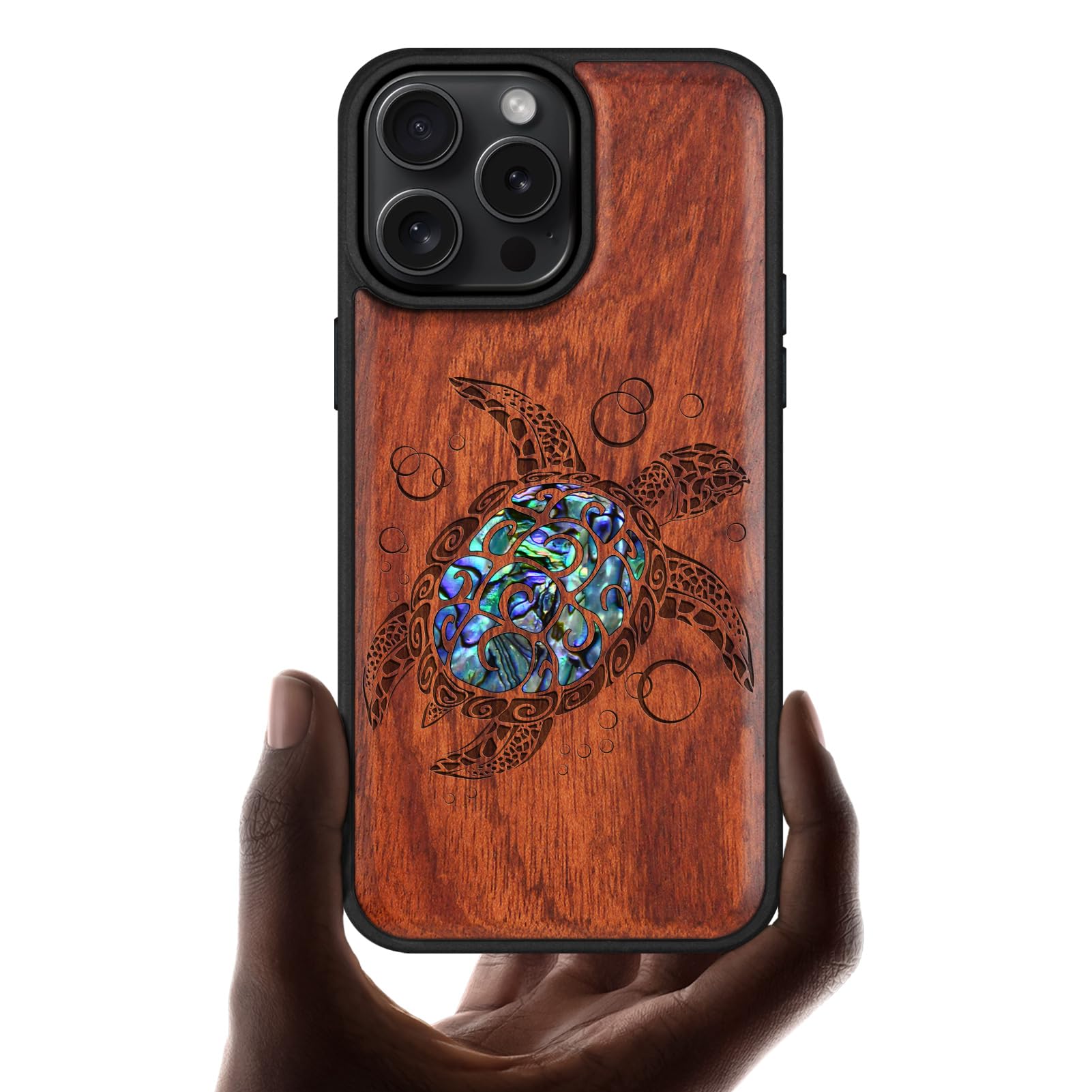 Carveit Magnetic Case for iPhone 16 Pro Max Case, Wood Artisan Engraved & Handmade Shell Inlaid, TPU Shockproof Cover, Compatible with MagSafe