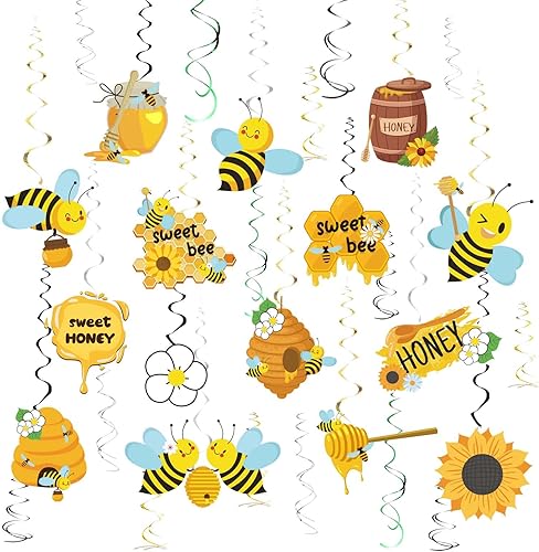 Chilfamy 30 decoraciones colgantes de abejas, remolinos colgantes de abejorros, decoraciones colgantes de techo de miel para revelación de género