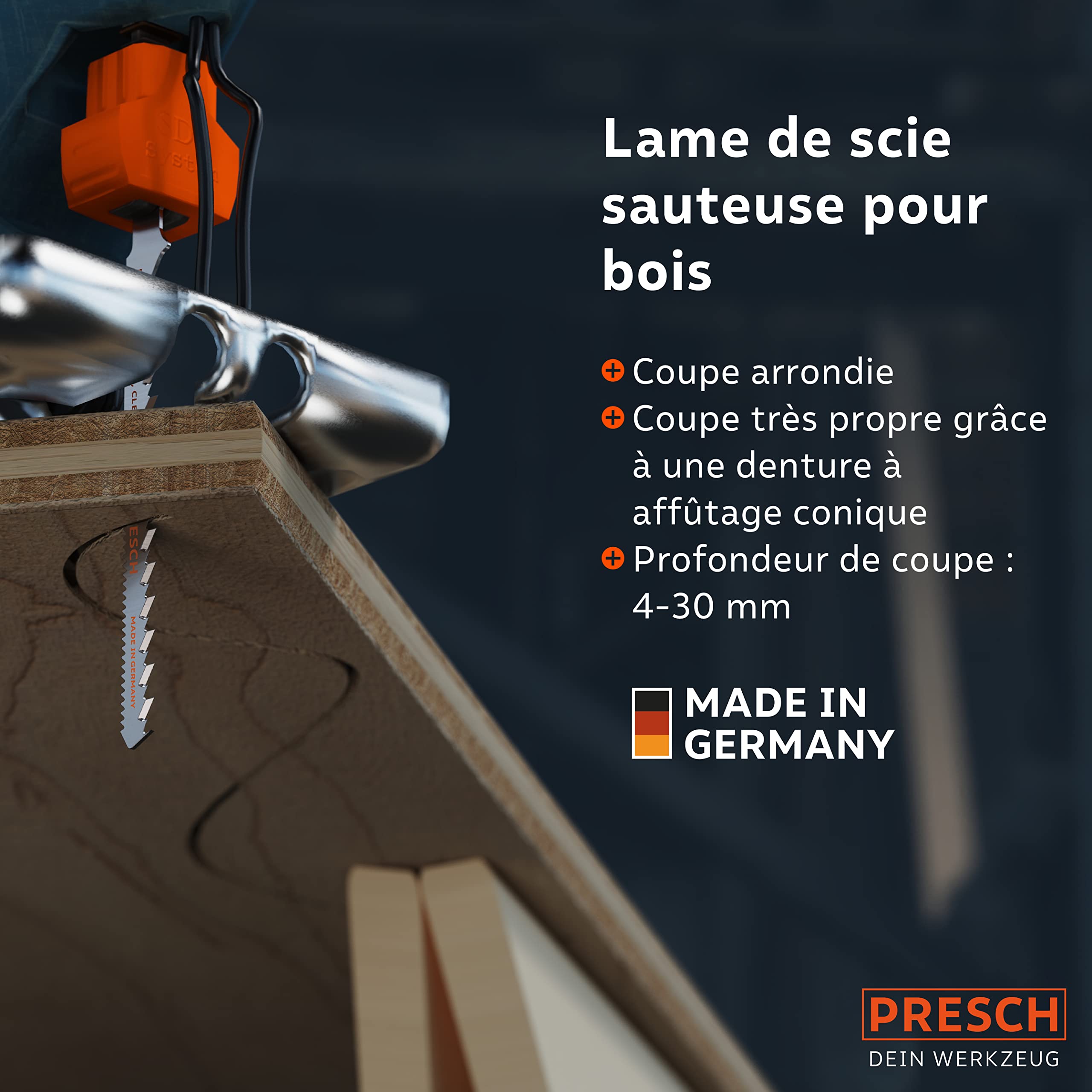 Presch Lames de scie sauteuse Bois 10 pièces - Découpes arrondies très nettes (4-30 mm) - Lames haute longévité à emmanchement en T pour toutes les scies sauteuses - Lame scie sauteuse bois