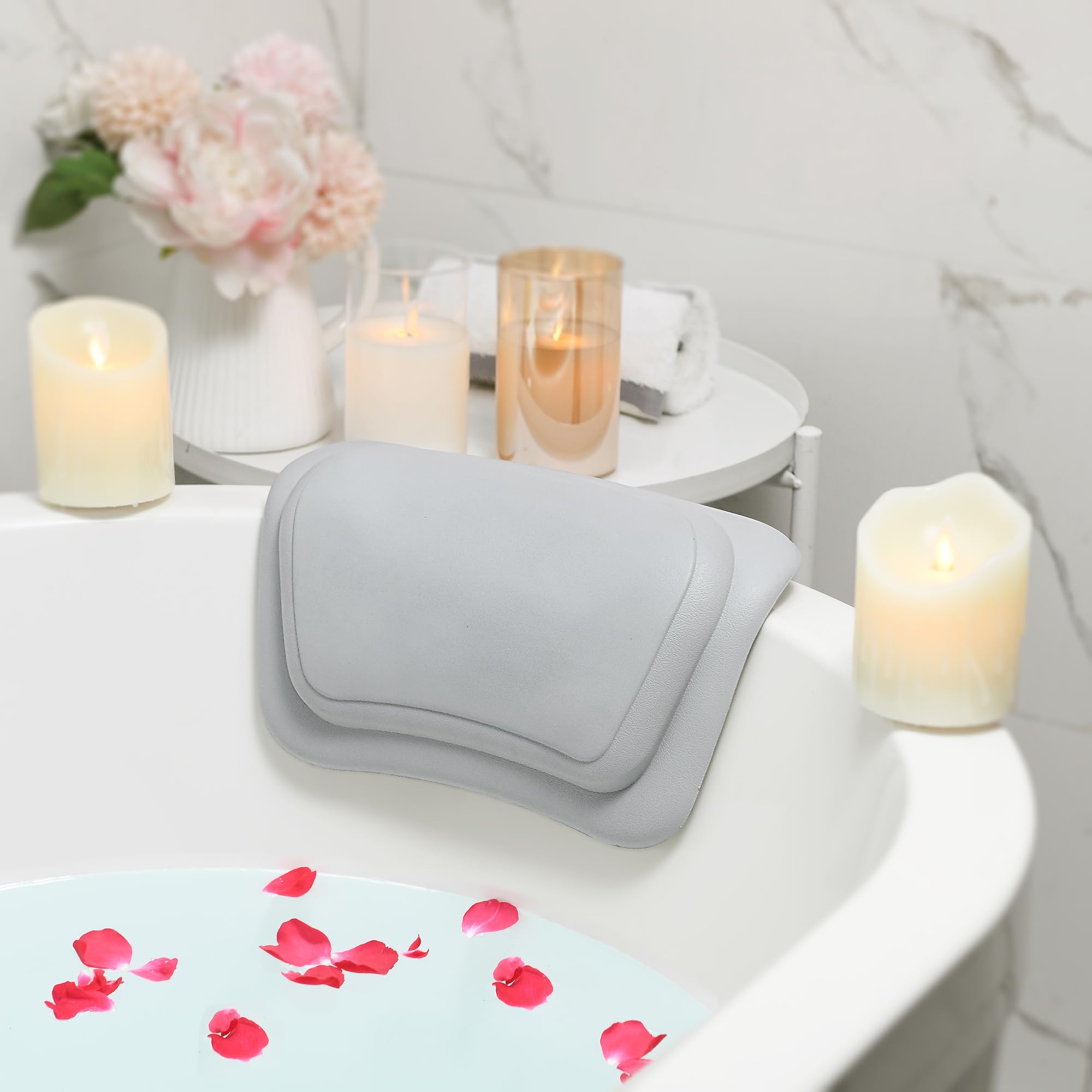 Lonkenn Almohada Bañera, Almohadas de Baño con Ventosas, Almohada Bañera Ergonómica, Waterproof Bath Headrest Bathtub para Todas Las Bañeras, SPA en Casa Bañera de Hidromasaje-Gris