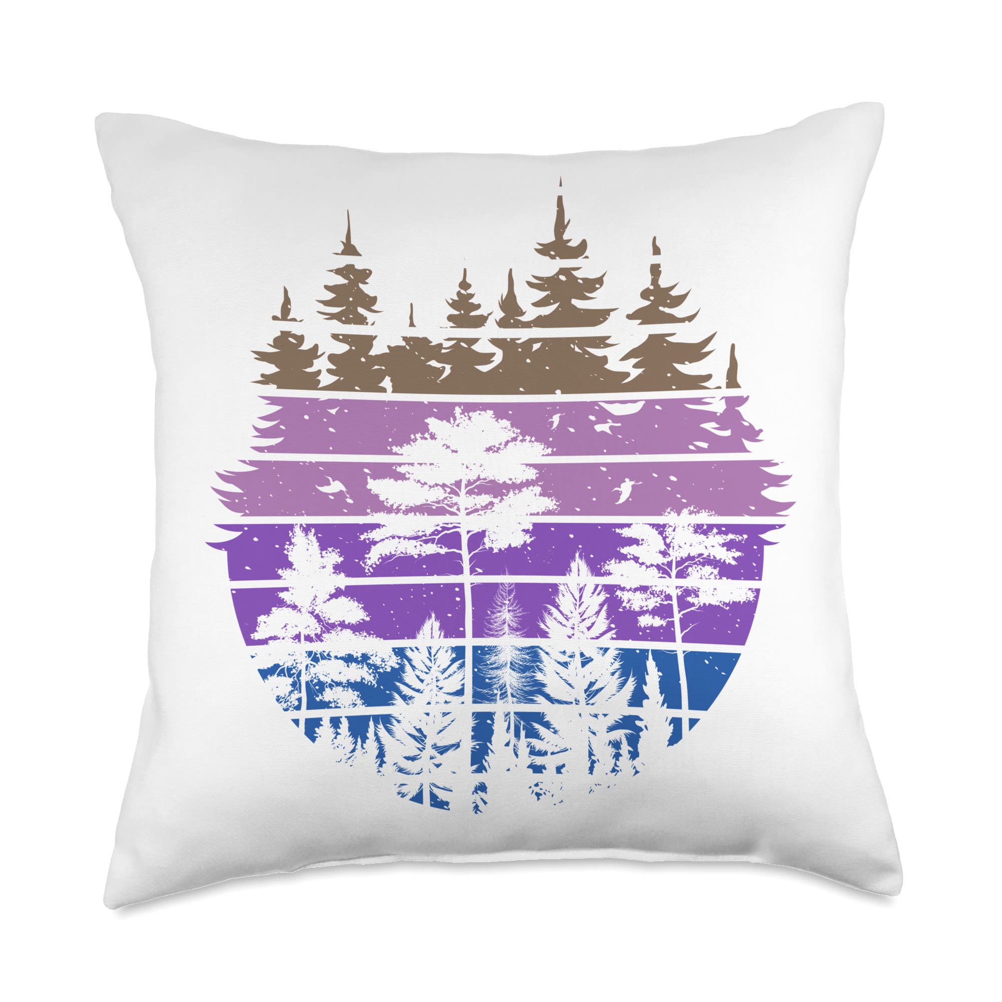 Wildlife Forest Trees Vintage Nature Retro Purple Shades Throw Pillow, 18x18, Multicolor
