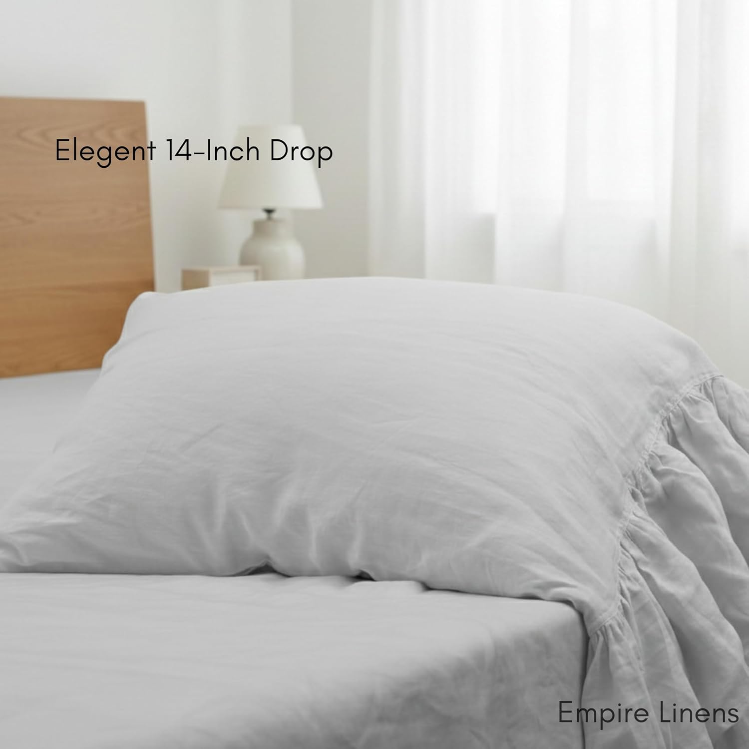 1000 Thread Count Ruffled Pillowcases - 100% Cotton Sateen Sham with One-Side Ruffle – Soft & Cooling Farmhouse Bedding (Silver Grey, Standard 20x26)