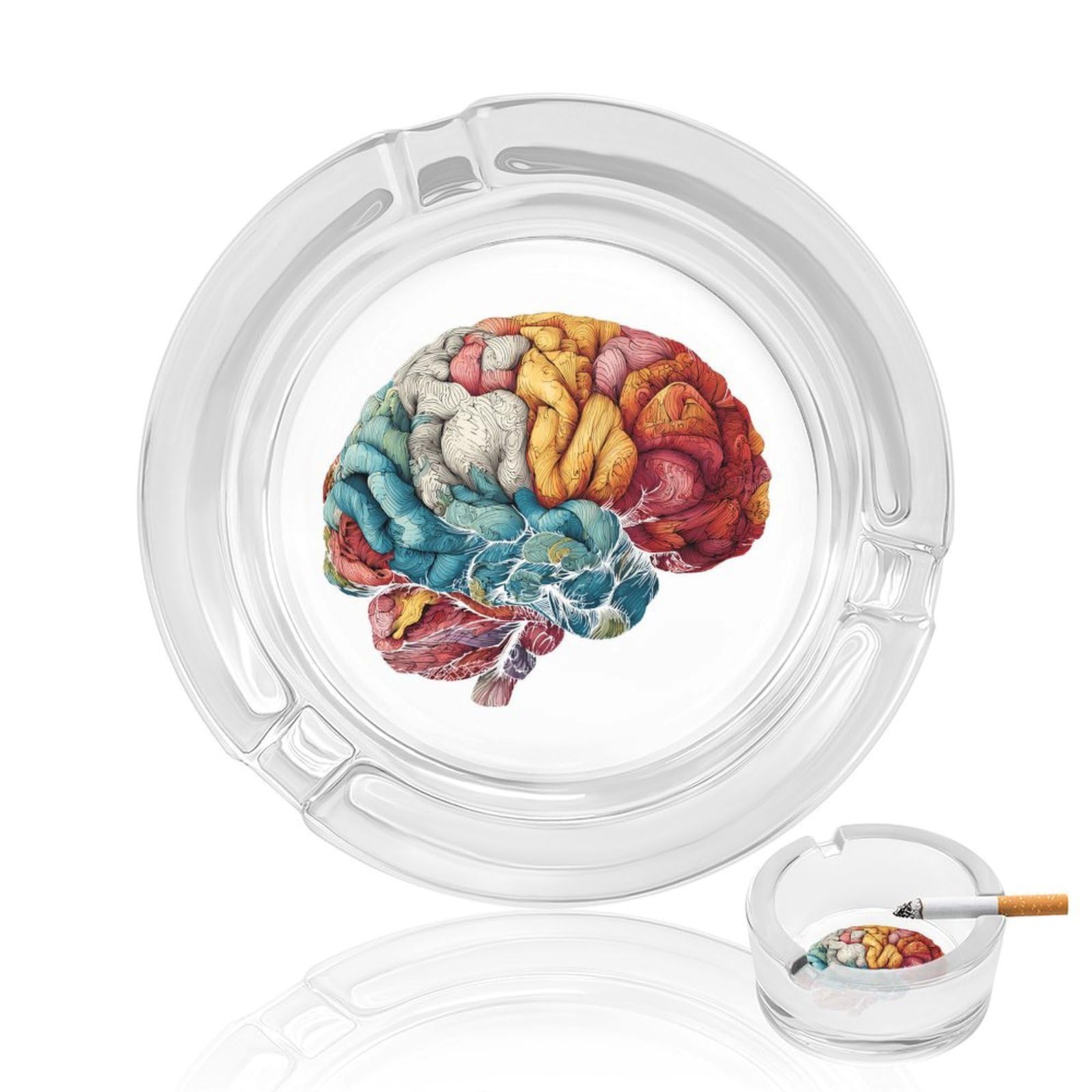 Colorful Brain Ashtray Portable Round Glass Outdoor Ash Tray for Home Office Garden Pub