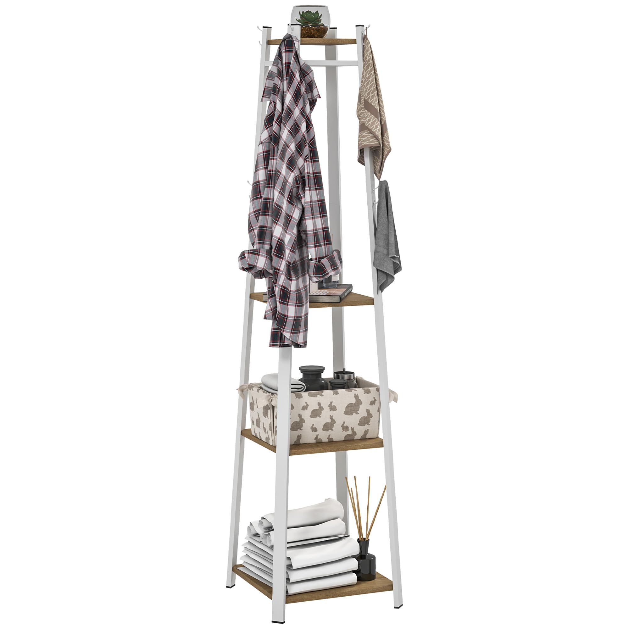 Rackhams White Clothes Rack With Storage, Garment Rack With Hooks And Shelf, Oak - Oak - 42L X 42W X 170H Cm - 1