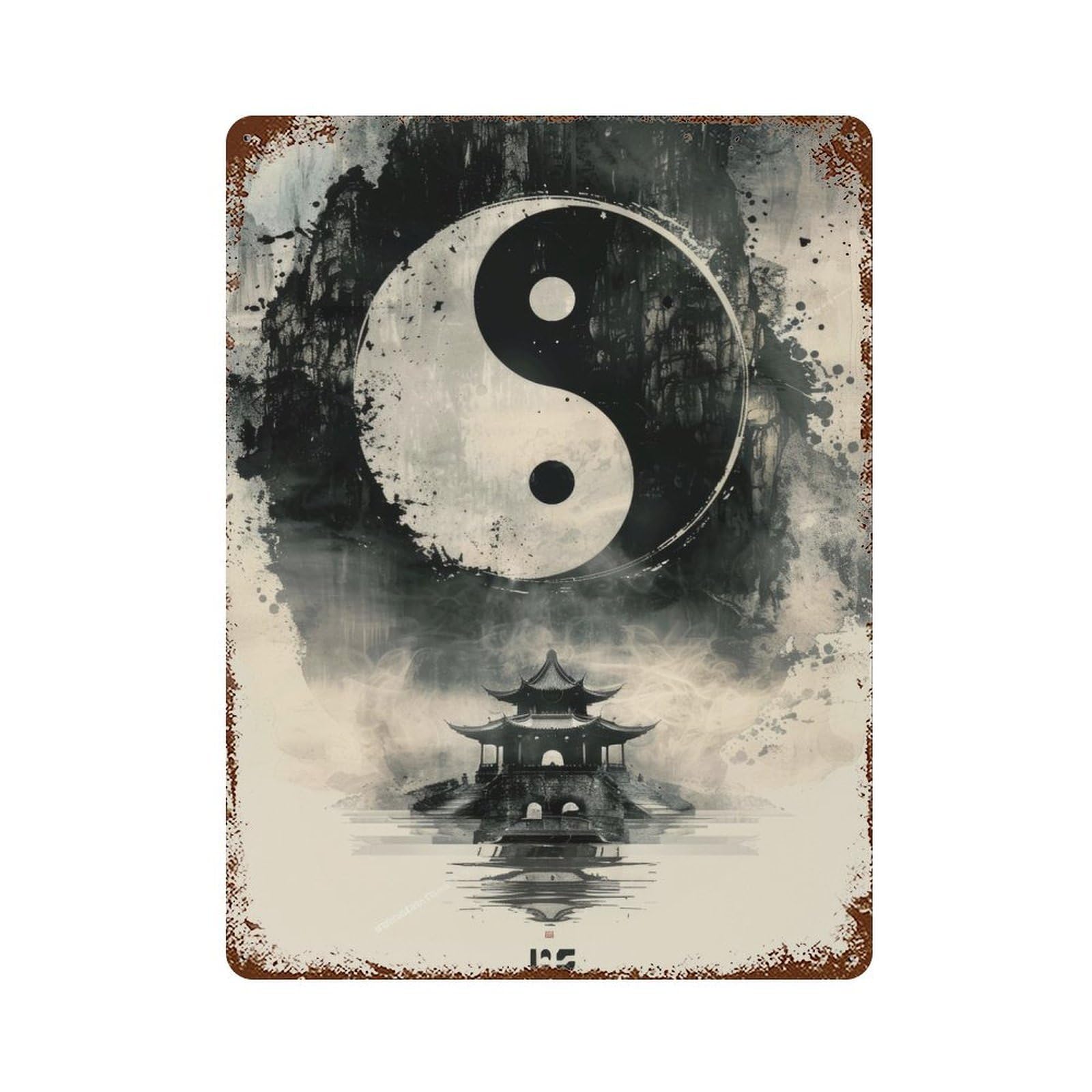Yin Yang Temple Decorative Tin Sign 15.7"x11.8", Farmhouse Wall Decor for Living Room, Hallway And Home Decor