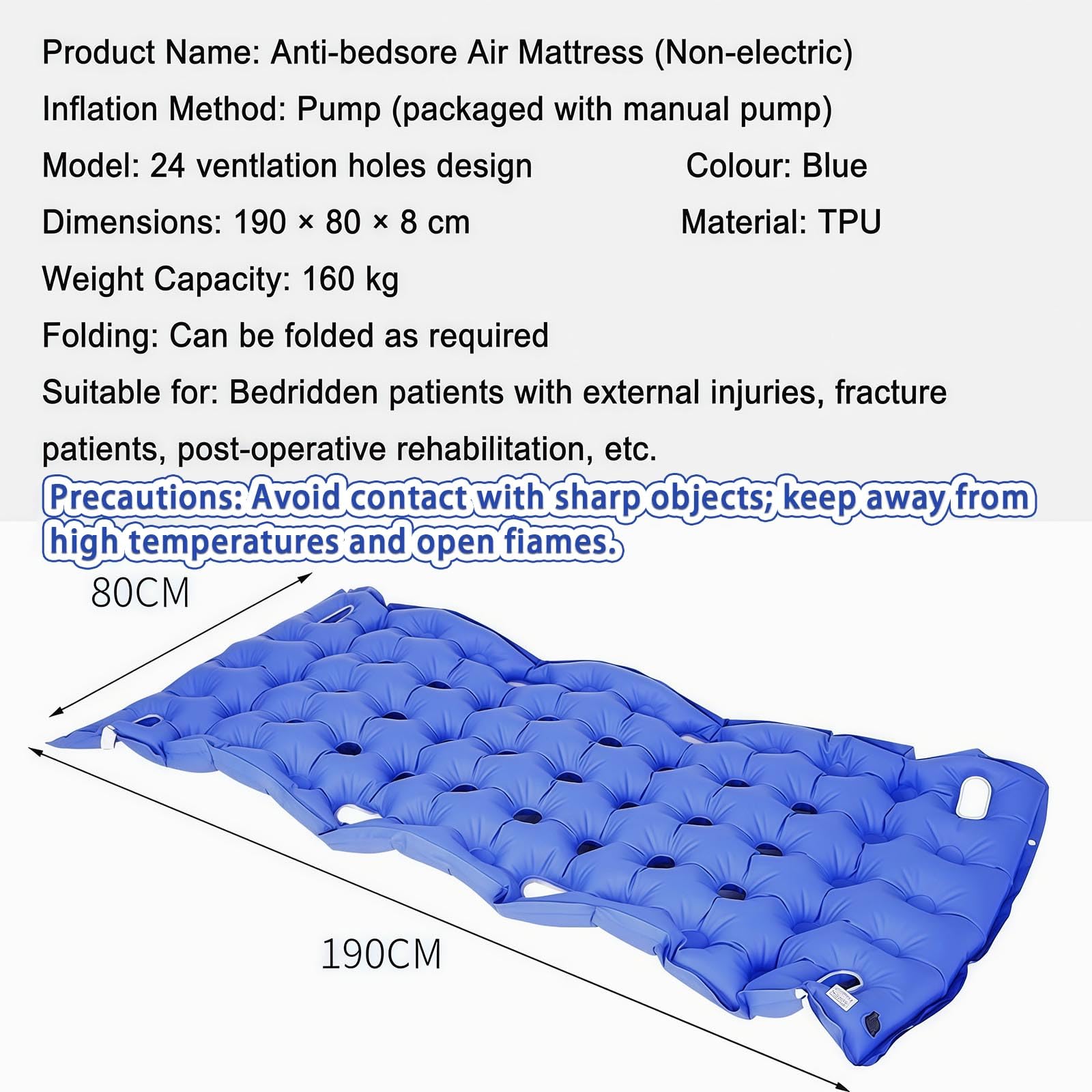 ColchóN Antiescaras, CojíN Antiescaras con Inflado Manual, DiseñO con 24 Orificios De VentilacióN, Soporta hasta 160 Kg, para RecuperacióN Postoperatoria Y Descanso