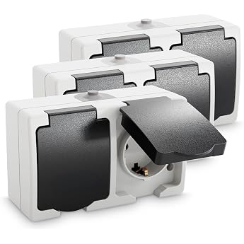 Greate 3x Wet Room Socket Surface-Mounted Double IP54 250V 16A 2-Pin