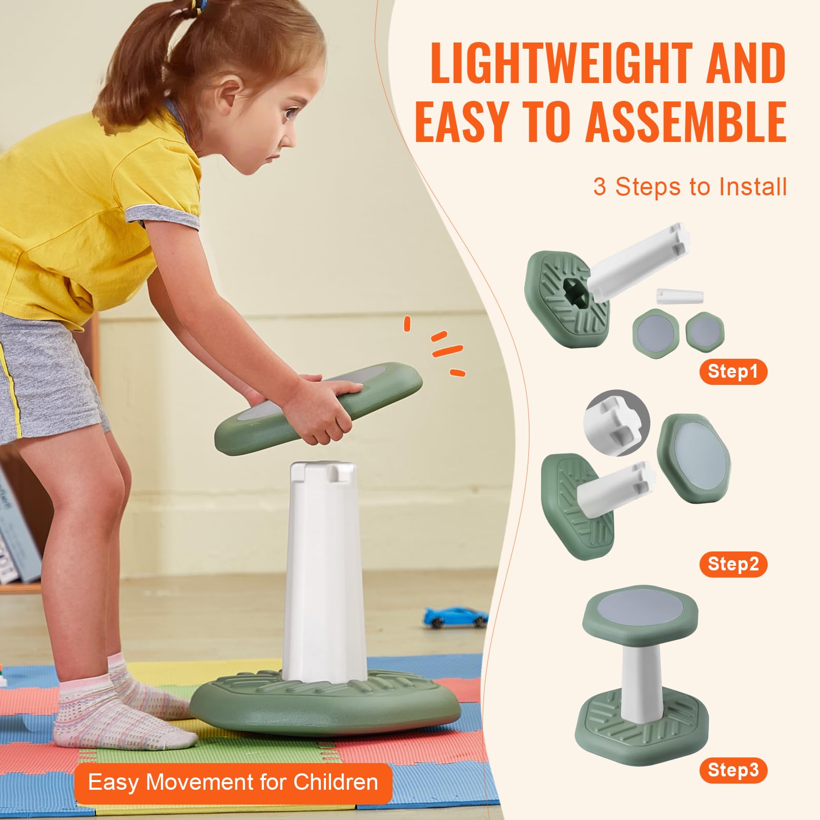 VEVOR Tabouret Oscillant avec Coussin en Éponge, Capacité de Charge 70 kg, Siège Ergonomique, Vert