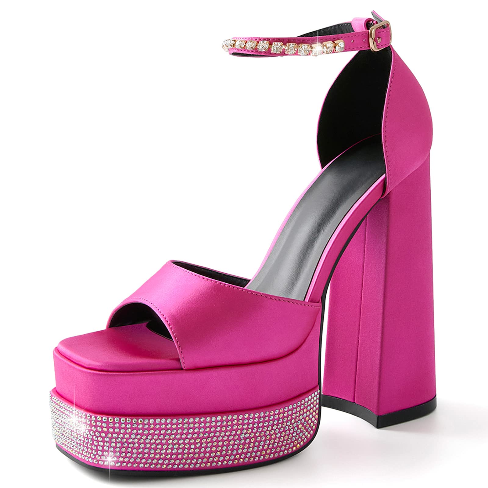 Womens Platform High Heels Pumps Chunky Block Square Closed Toe