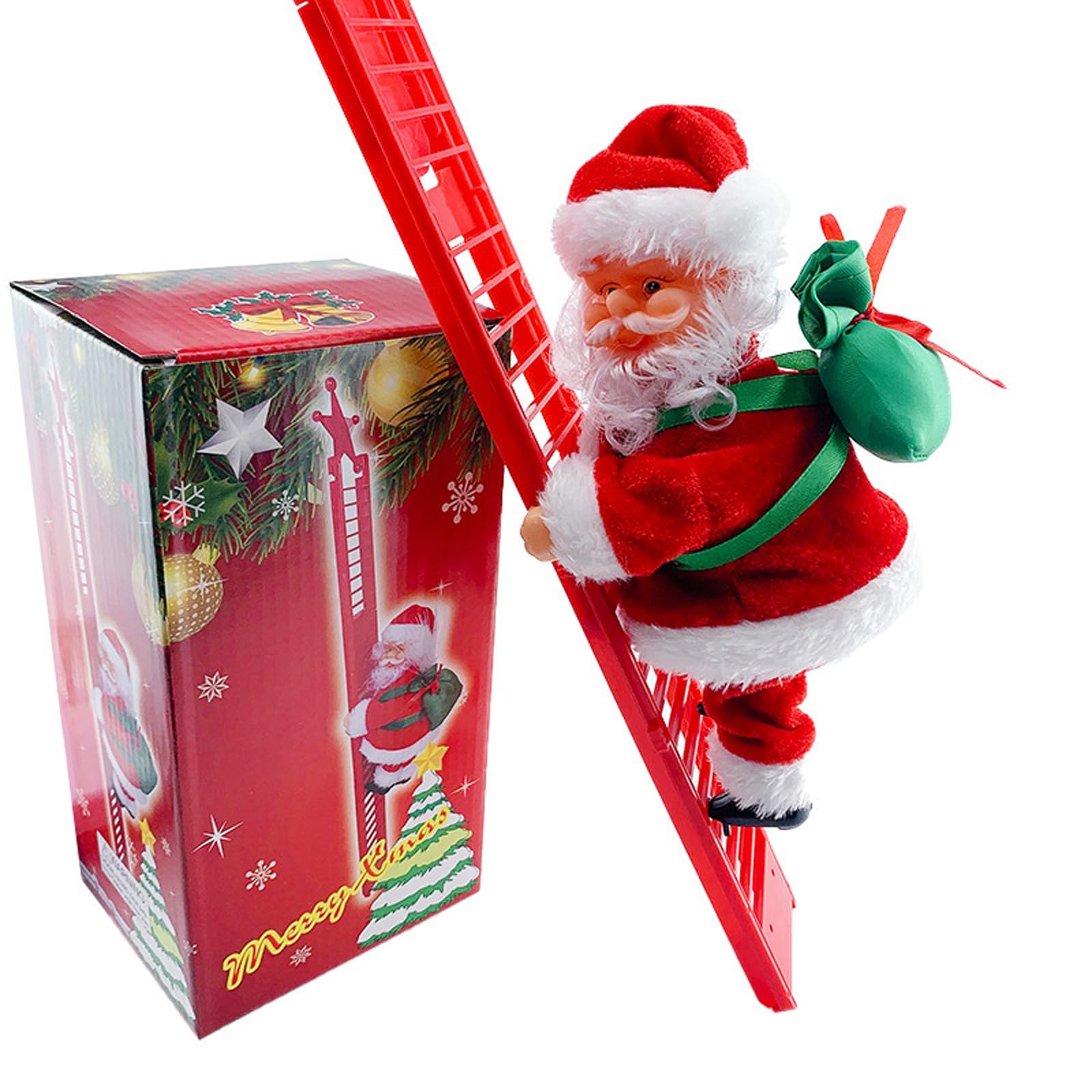 Acquista Babbo Natale elettrico che si arrampica sulla scala di corda con musica, simpatico giocattolo di Babbo Natale per l'albero di Natale, decorazioni per la casa, regali di Capodanno in Italia a