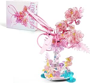 Crystals Flowers Botanical Collection - 490 Pcs Building Set With Pink Transparent Crystal Flowers