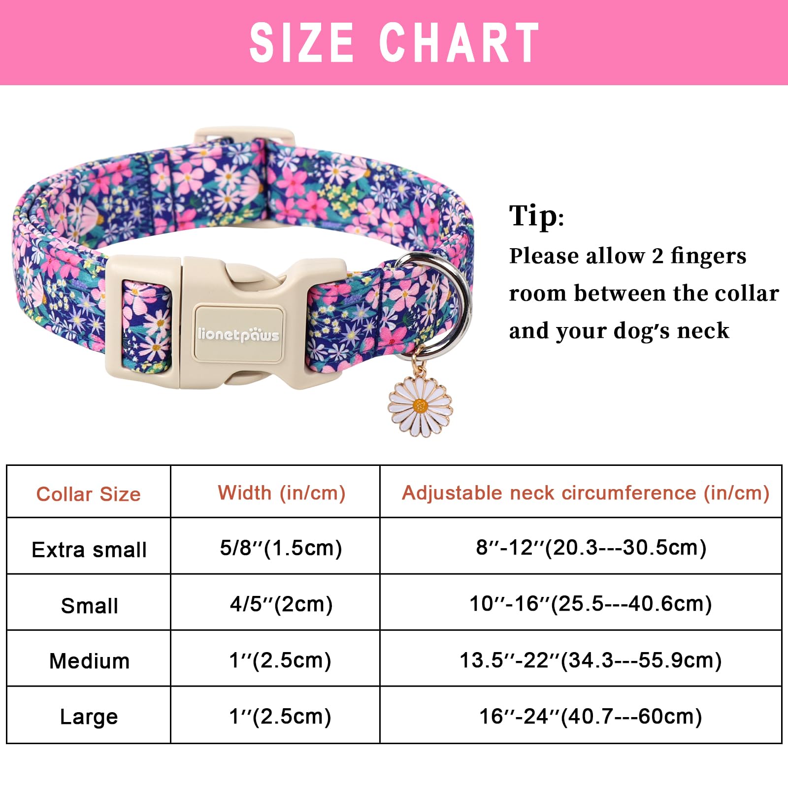 Lionet Paws Floral Dog Collar- Cute Spring Wildflowers Daisy Fleabane Dog Collars with Plastic Buckle - Image 4