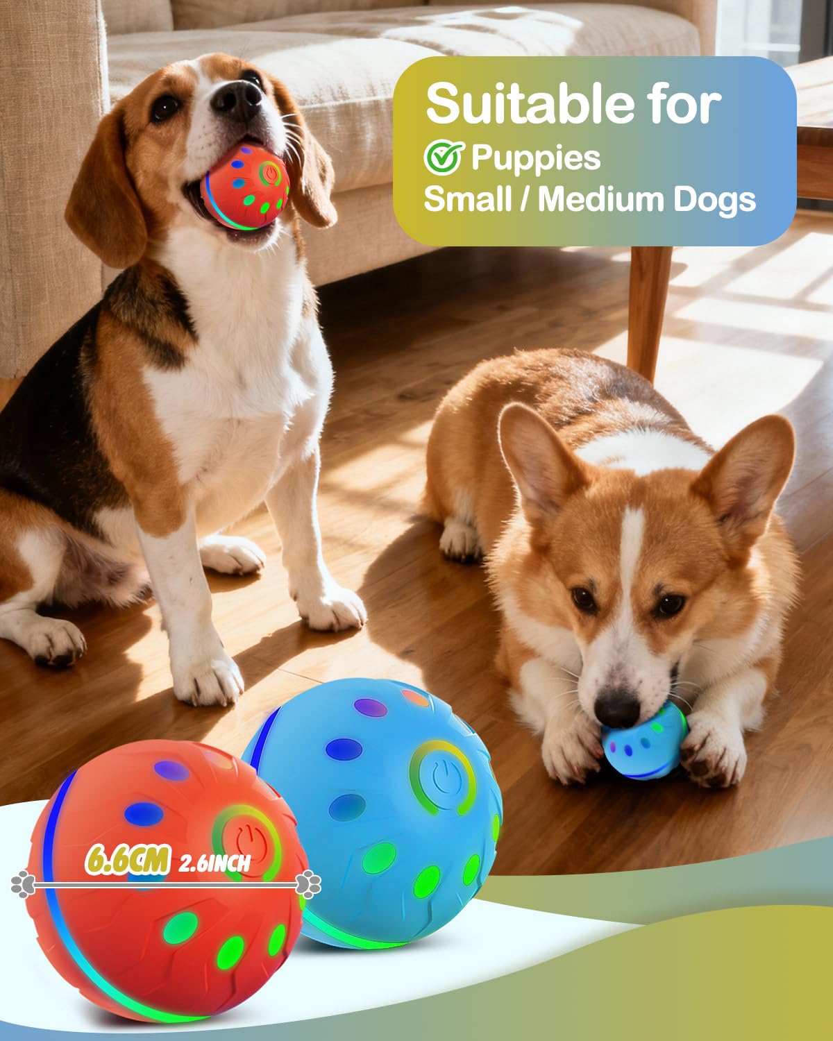 Zoomsnail Juguetes interactivos para perros, bolas automáticas recargables sin BPA con luces, impermeables y 2 modos de bolas para perros pequeños/medianos, perfecto para jugar y como regalo para