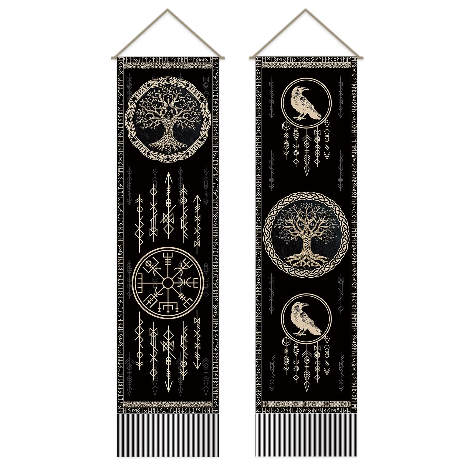 SUPERDANT 2PCS Viking Tapestry Modern Dreamcatcherbols Wall Hanging Tapestries Long Vertical Tassel Tapestry with Poles Ropes for Bedroom Living Room Porch Hallway Office Home Decoration 45.6x13 inch