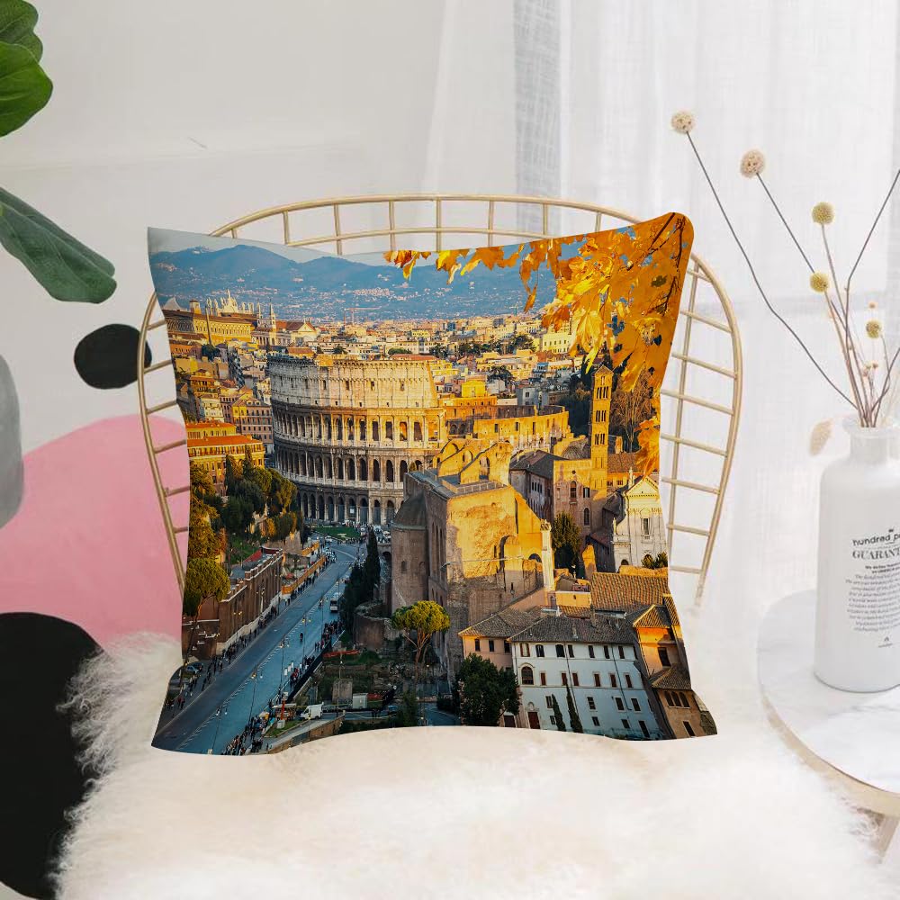 Hyosxw Italy, Colosseum In Rome Amphitheater Old Hi - A4 Cushion Cover,Throw Pillow Case Home Decorative For Living Room Bedroom Sofa Chair 18X18 Inch,Italy, Colosseum In Rome Amphitheater Old Historical Architecture Evening Dec,Pillowcase 45X45cm
