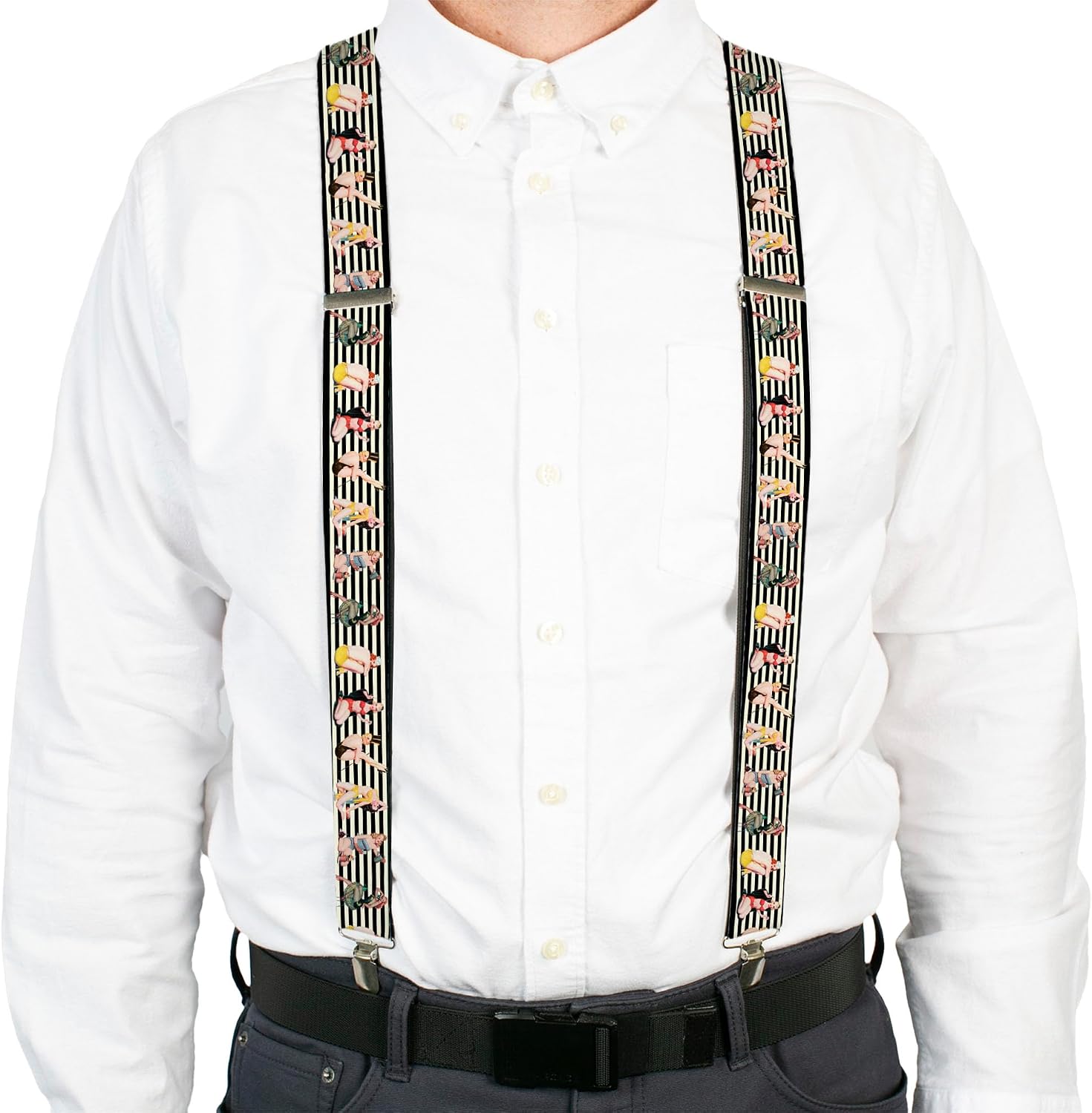 Buckle-Down Suspenders, Pin Up Girl Poses Stripe Black White