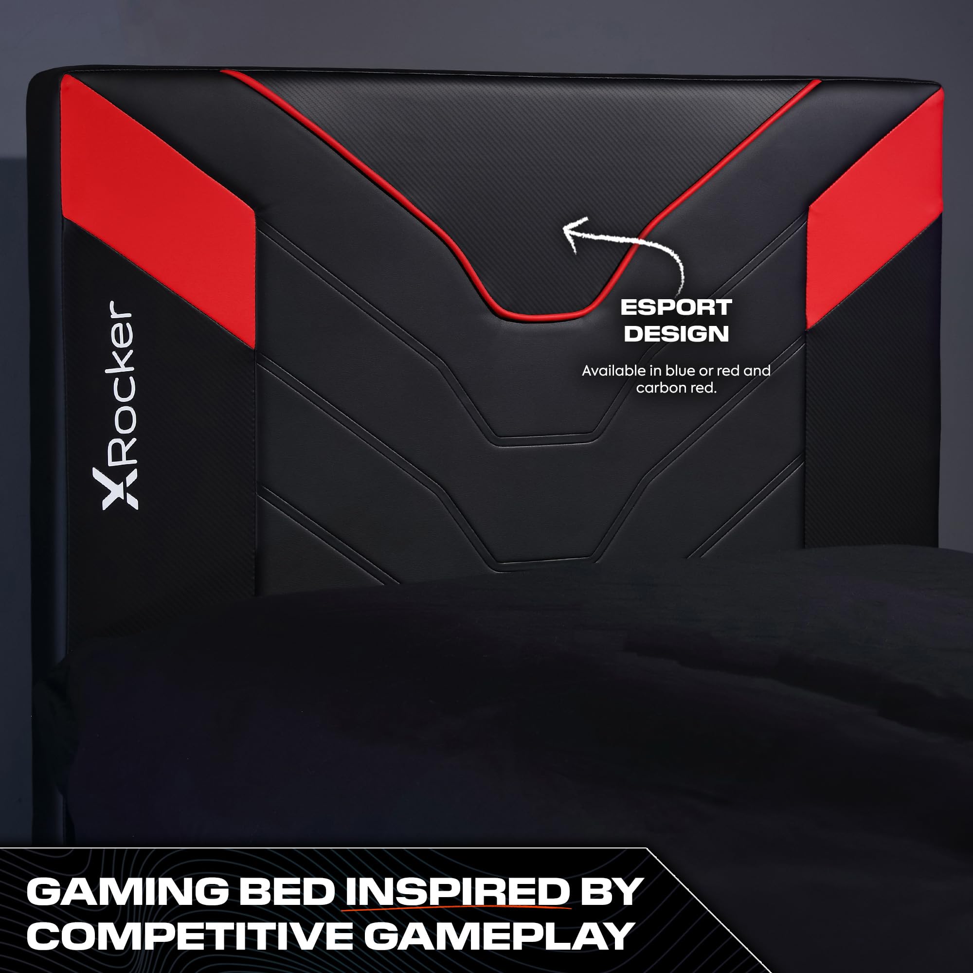 X-Rocker Cerberus MKII - Marco de cama individual tapizado para juegos, paquete plano para un fácil montaje, comodidad transpirable, listones de madera, piel sintética fácil de limpiar, para niños y