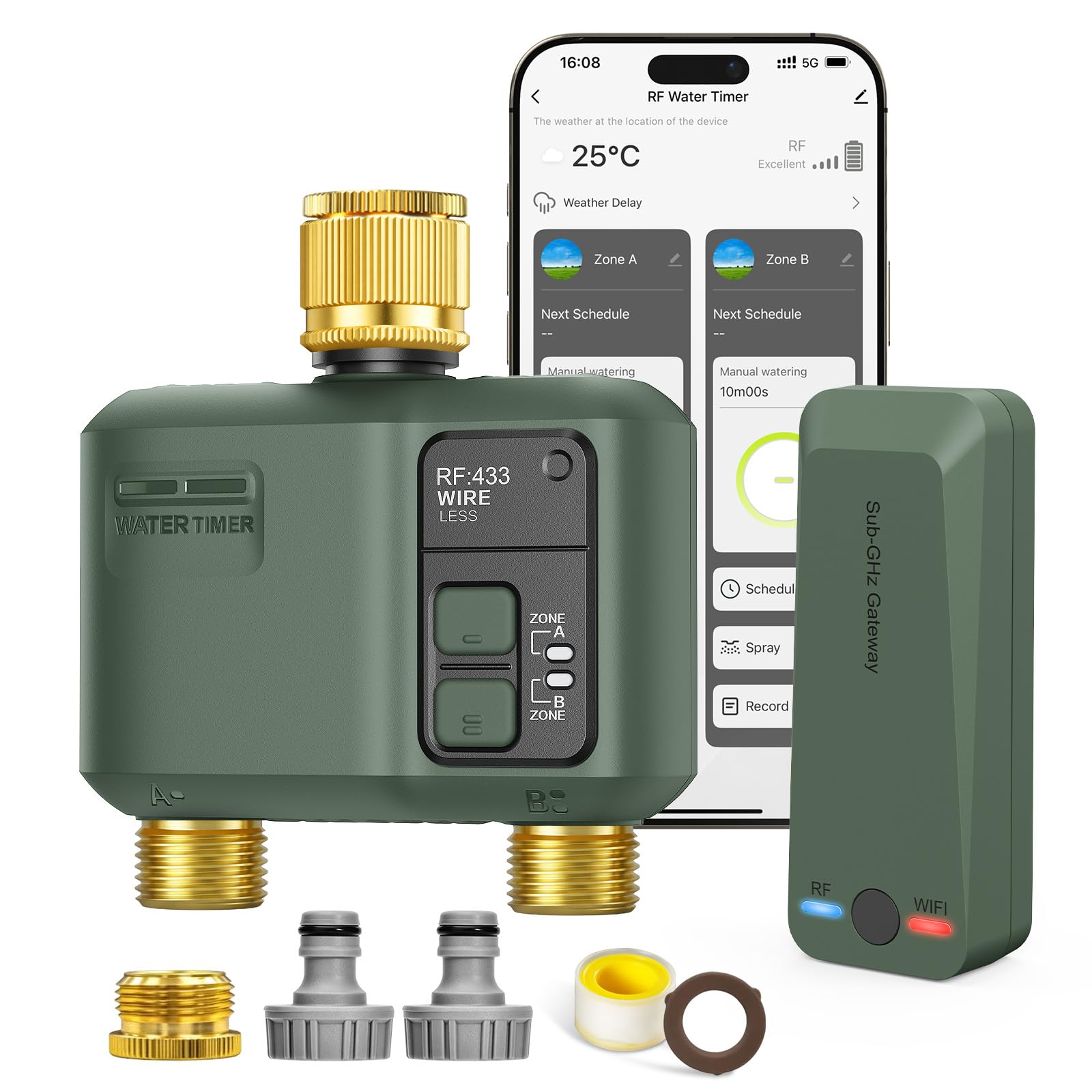 Shrivee WiFi Water Timer 2 Zone for Garden Hose, Brass I/O