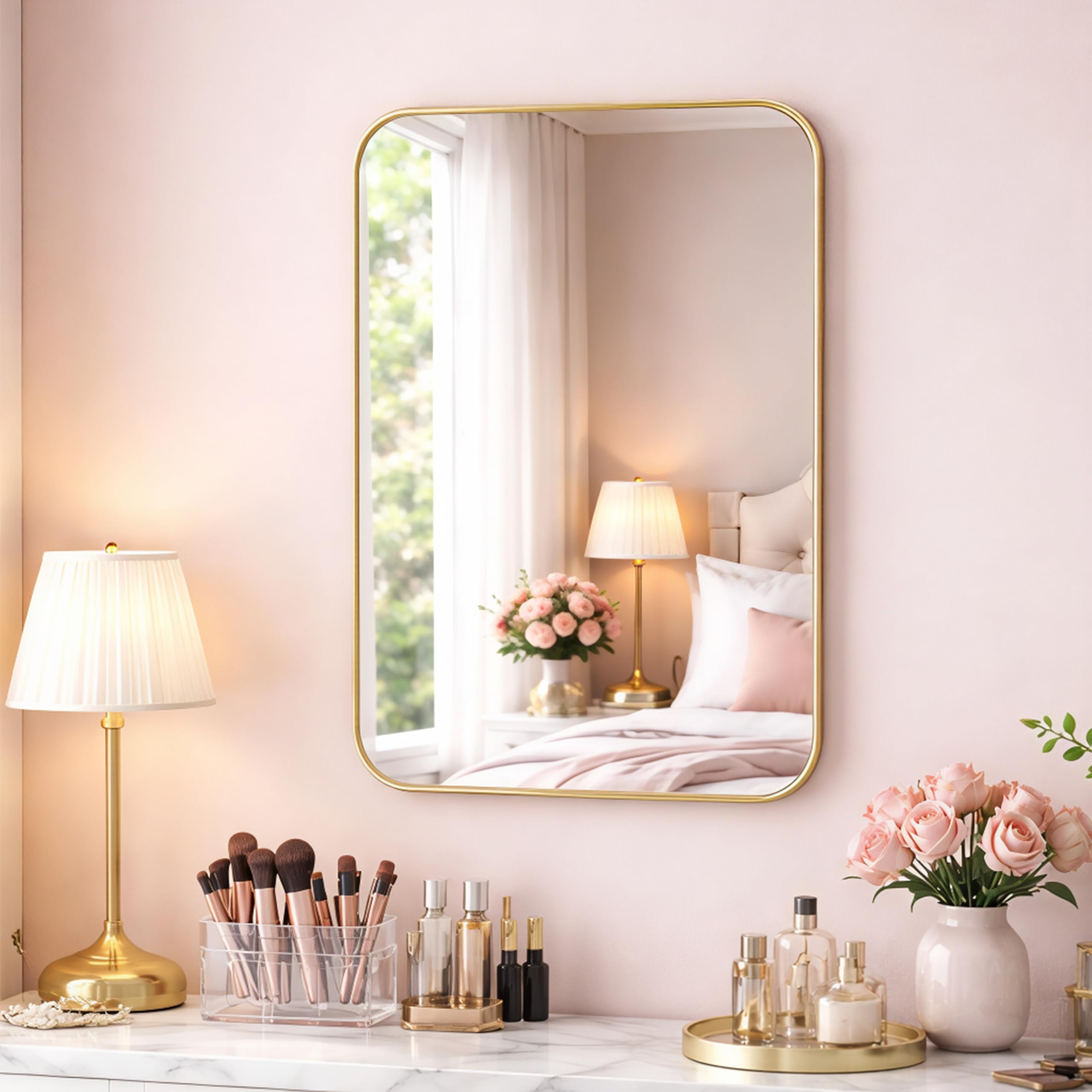 Rousrie Premium Glass Mirror with Golden Frame for Bathroom, Living Room, Washbasin | Wall Mirror for Home Wall Mounted | Size - 18 by 12 Inches-image-40