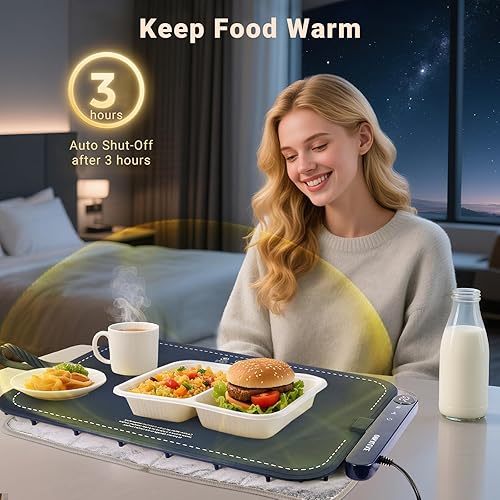 Miniatura 6 de Calentador de grafeno de alimentos, bandejas de calentamiento portátiles de 24 pulgadas para bufés, calentamiento rápido en 10 segundos, regulación