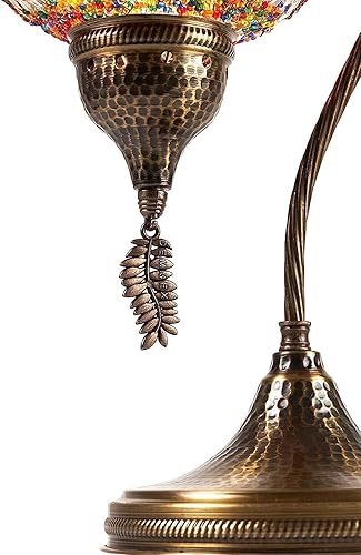 Miniatura 3 de DEMMEX Lámpara turca marroquí hecha a mano con cuello de cisne colorido mosaico para mesita de noche, pantalla con cuerpo de latón antiguo