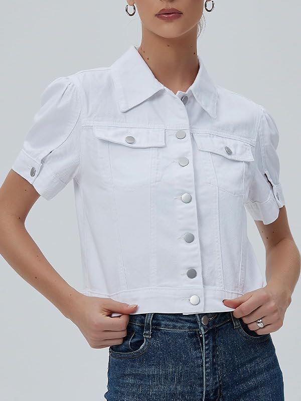 LifeShe Short Sleeve Denim Jacket for Women Cropped Puff Jean Jackets Summer Crop Cardigan Trucker Coat by LifeShe - Used condition - Image 6