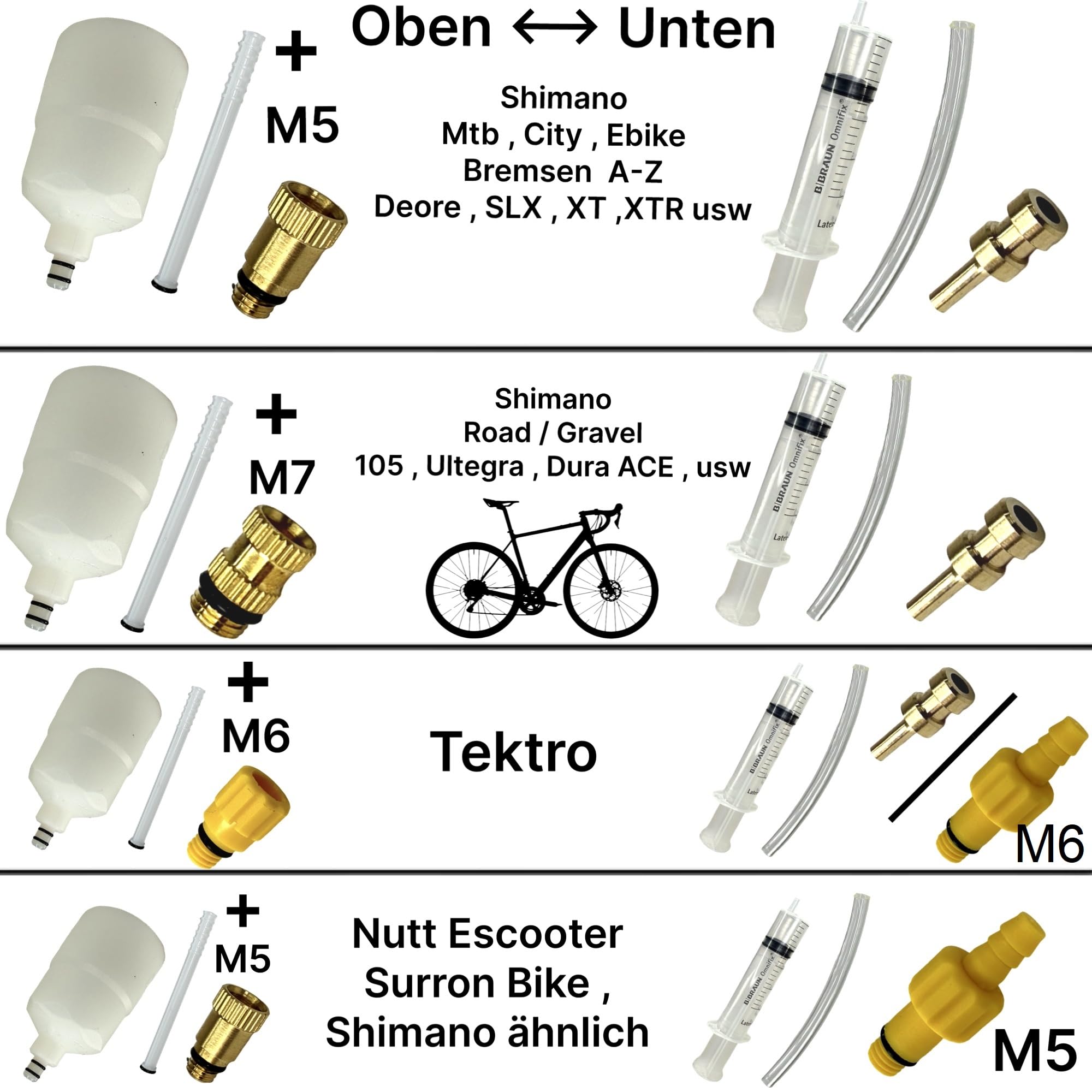 Shimano Hydraulik Mineral ÖL 500ml + F26 Scheibenbremsen Service Kit | MTB City Ebike & STI Road Gravel Disc Entlüftungs bleeding Set, Befüllbecher Trichter mit M5 M6 M7 Anschluss