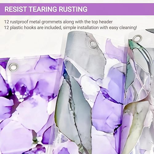 Miniatura 5 de Cortina de ducha transparente con diseño floral y lavanda, cortinas de ducha decorativas de plástico transparente con bonitas flores para baño, 72 x