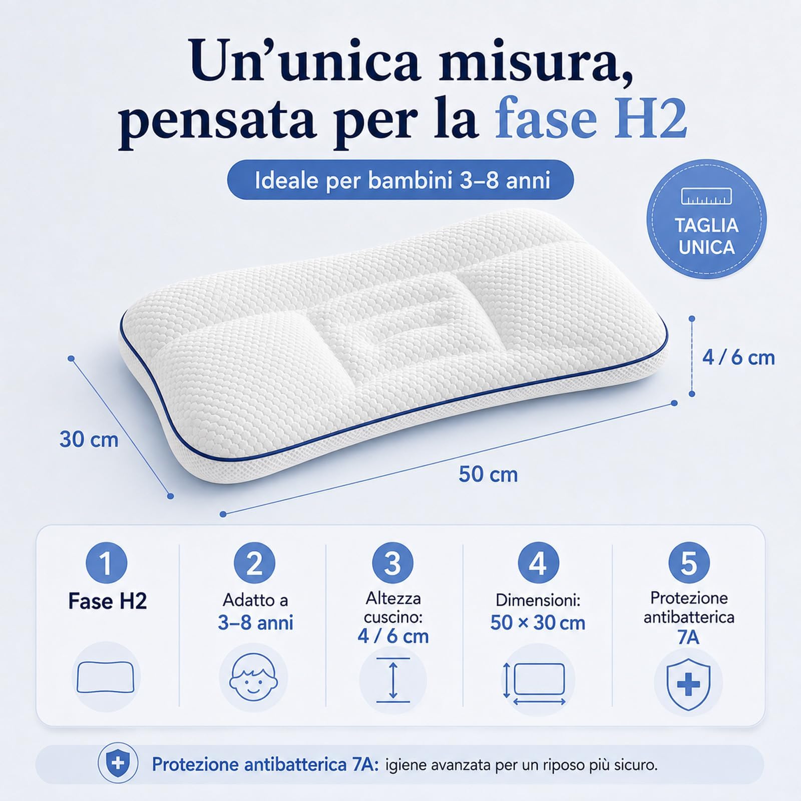 Sereniakids Cuscino,Cuscino Bambino 1-16 Anni,3 Altezze | Tessuto Traspirante A Strati D'aria,Rettangolare Design Traspirante Per Un Sonno Confortevole Durante La Crescita Dei Bambini
