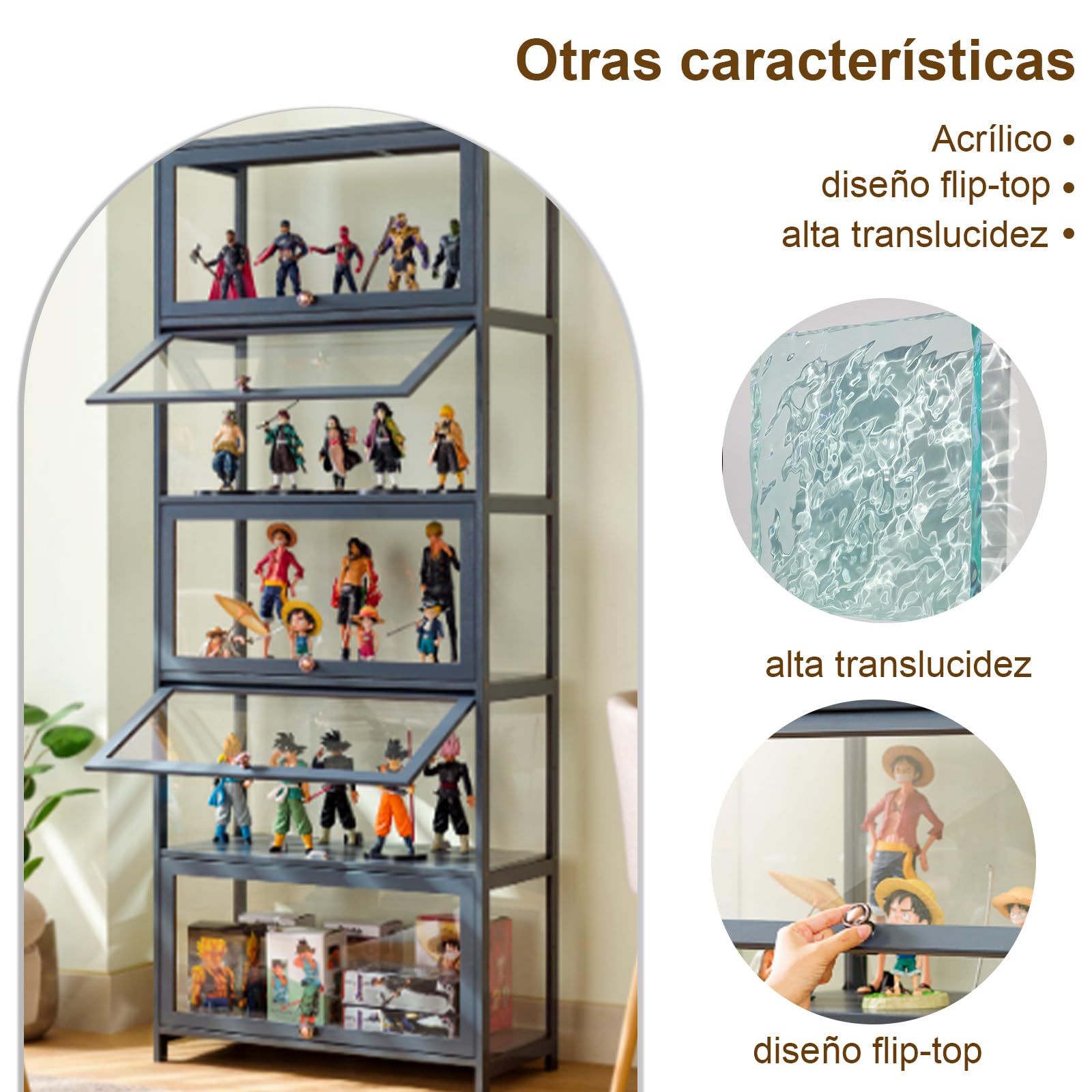 80x33x106cm Vitrina De Coleccionista, 4 Capa Vitrinas De Cristal, Vitrina Expositora para Colecciones Fácil De Limpiar para Figuras Coleccionables, Negro/Transparente por Tres Lados