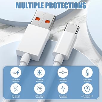Pack of 2 USB C Charging Cable 120 W 6 A Charge Turbo Cable for 15T Pro USB C Fast Charge Data Cable USB C Fast Charging Cable Turbo Charge Data Cable for Poco X7Pro X6 F6 M7Pro