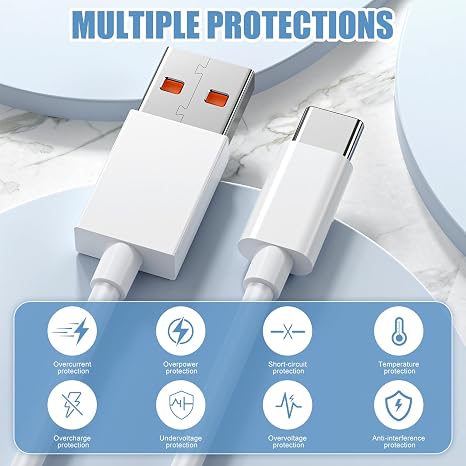Pack of 2 USB C Charging Cable 120 W 6 A Charge Turbo Cable for 15T Pro USB C Fast Charge Data Cable USB C Fast Charging Cable Turbo Charge Data Cable for Poco X7Pro X6 F6 M7Pro