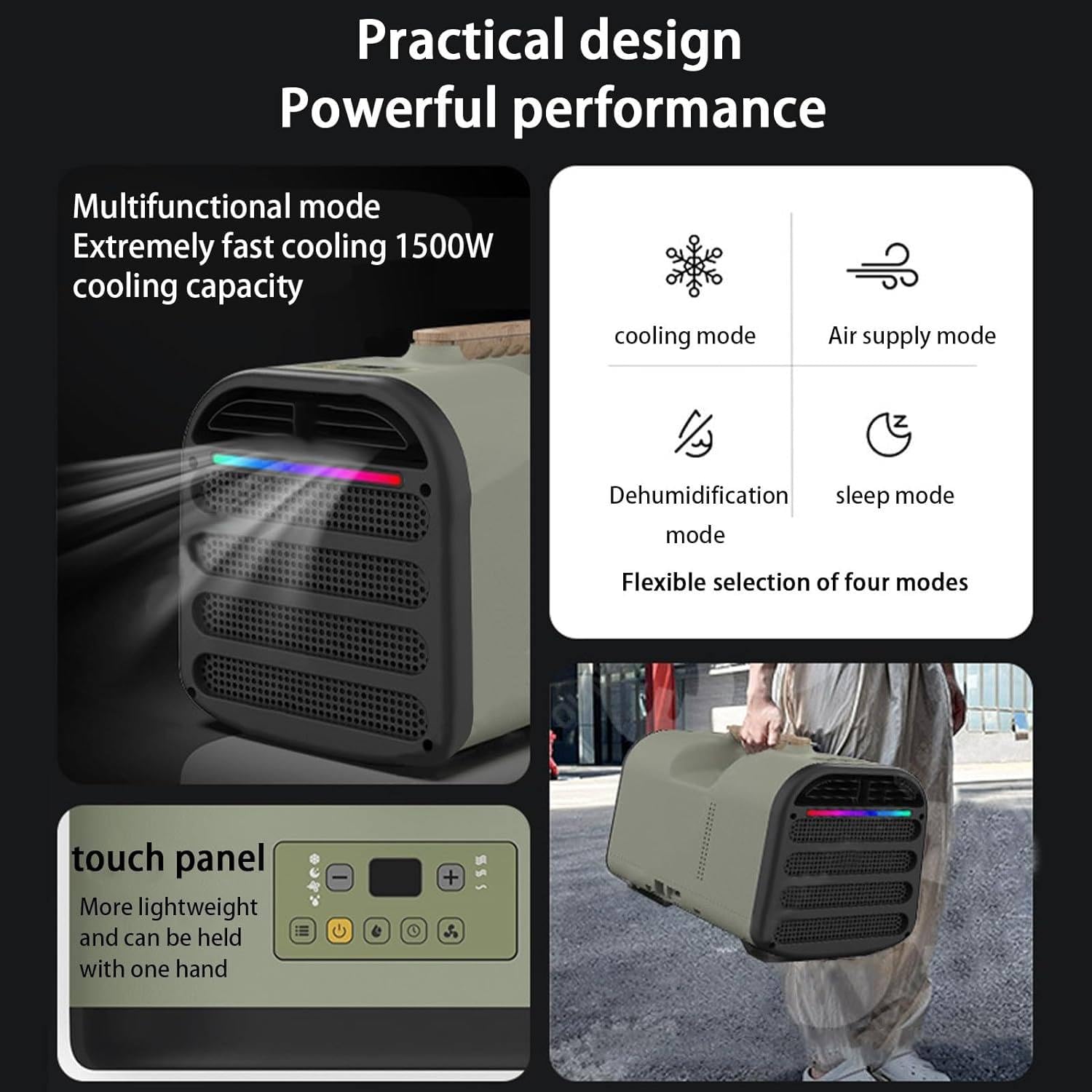 Nuovo condizionatore d'aria portatile da 1500 W 5200 BTU a raffreddamento rapido, deumidificatore per condizionatori d'aria, mini condizionatore d'aria portatile da campeggio, camper, camion