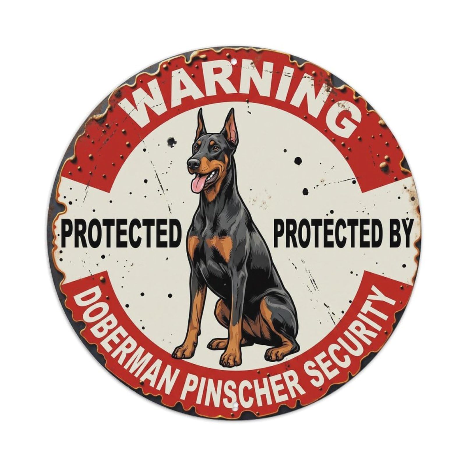 Metal Tin Sign Warning Protected By Doberman Pinscher Dog Security Vintage