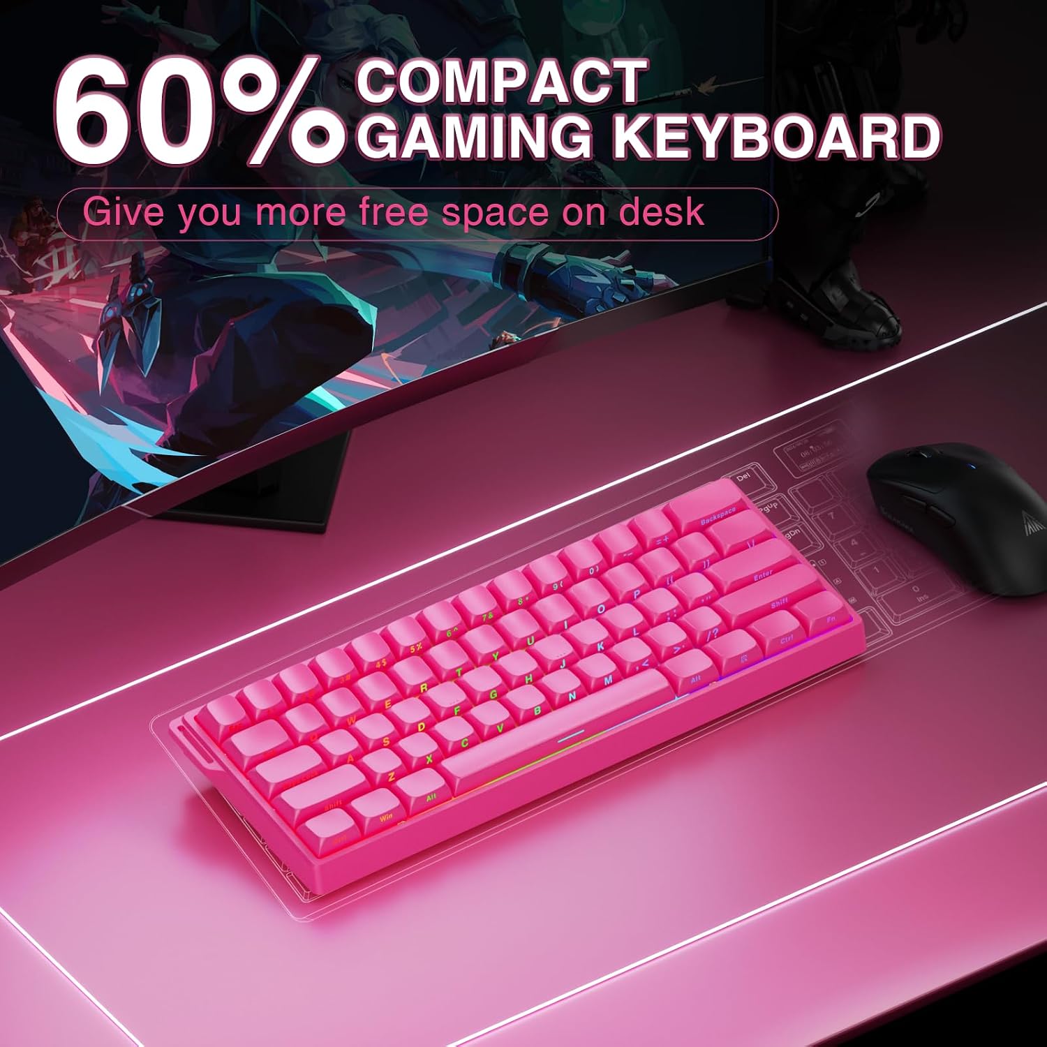 AULA WIN60 HE PRO 60% Mechanical Gaming Keyboard Wired, Magnetic Switch Hot Swappable, Adjustable Actuation Rapid Trigger Mode, 8000Hz Polling Rate, RGB Small Keyboard 60 Percent Compact Design for PC