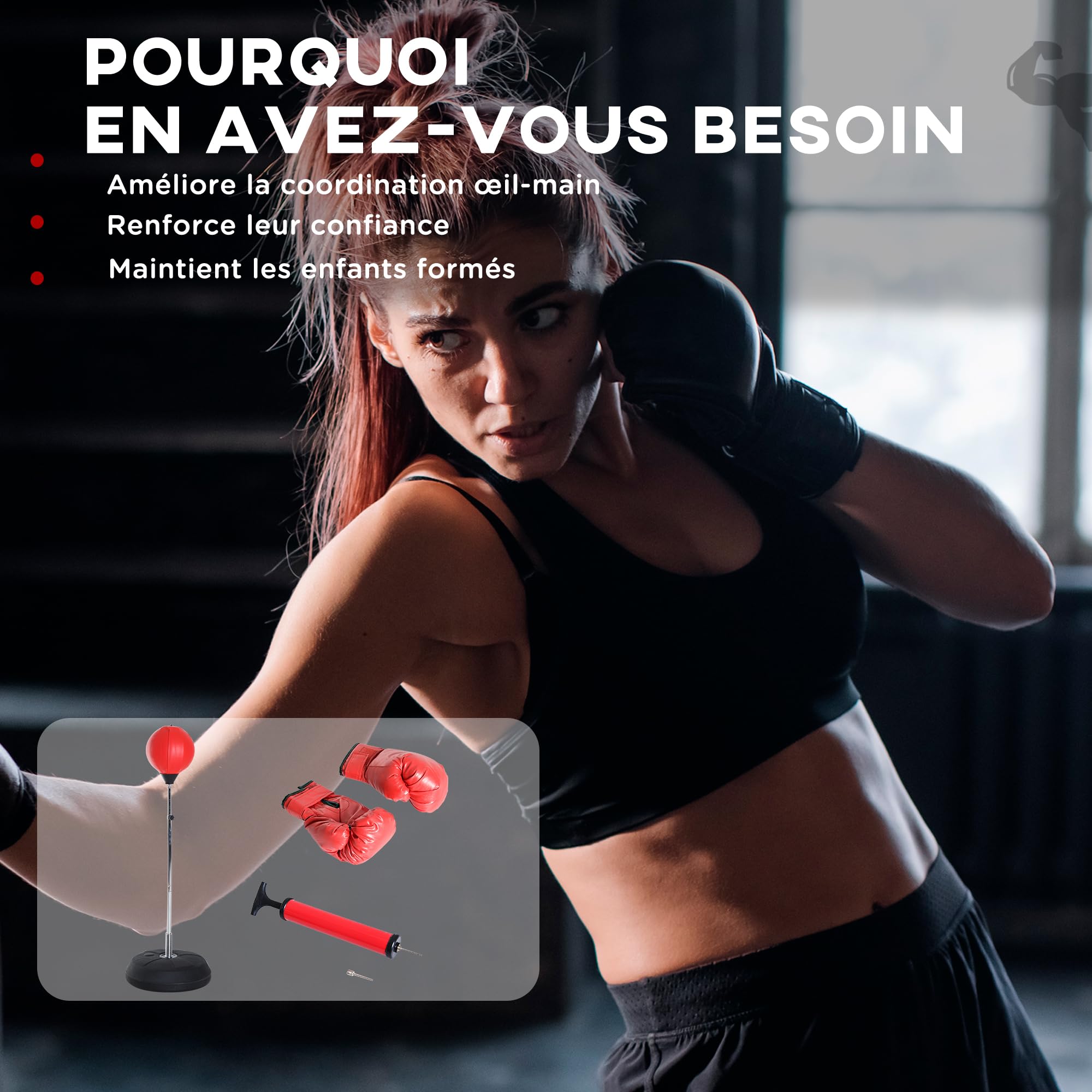 HOMCOM Sac de Frappe sur Pied Punching Ball réglable 126-144 cm avec Gants et Pompe