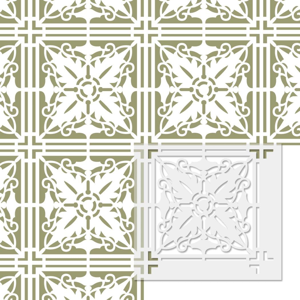 Wall Stencils Damask Tile Stencil for DIY Decor Faux Reusable Template V0034 (X-Large)