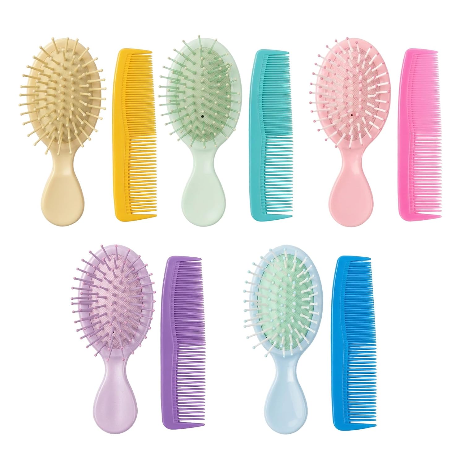 60pack Bulk Mini Hair Brush and Comb Set, 5 Colors Portable Pocket Hair Brush with Fine & Wide Tooth Comb, Travel Hair Styling Tools for Girls Women, Ideal for Daily Use and On-the-Go Grooming