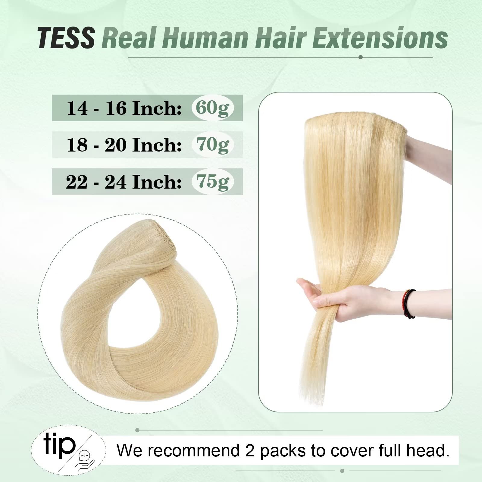TESS Human Hair Extensions Clip in Real Hair Blonde Remy 5 Pieces Straight Natural Hairpieces for Women/Girls (#613 Bleached blonde - Image 4